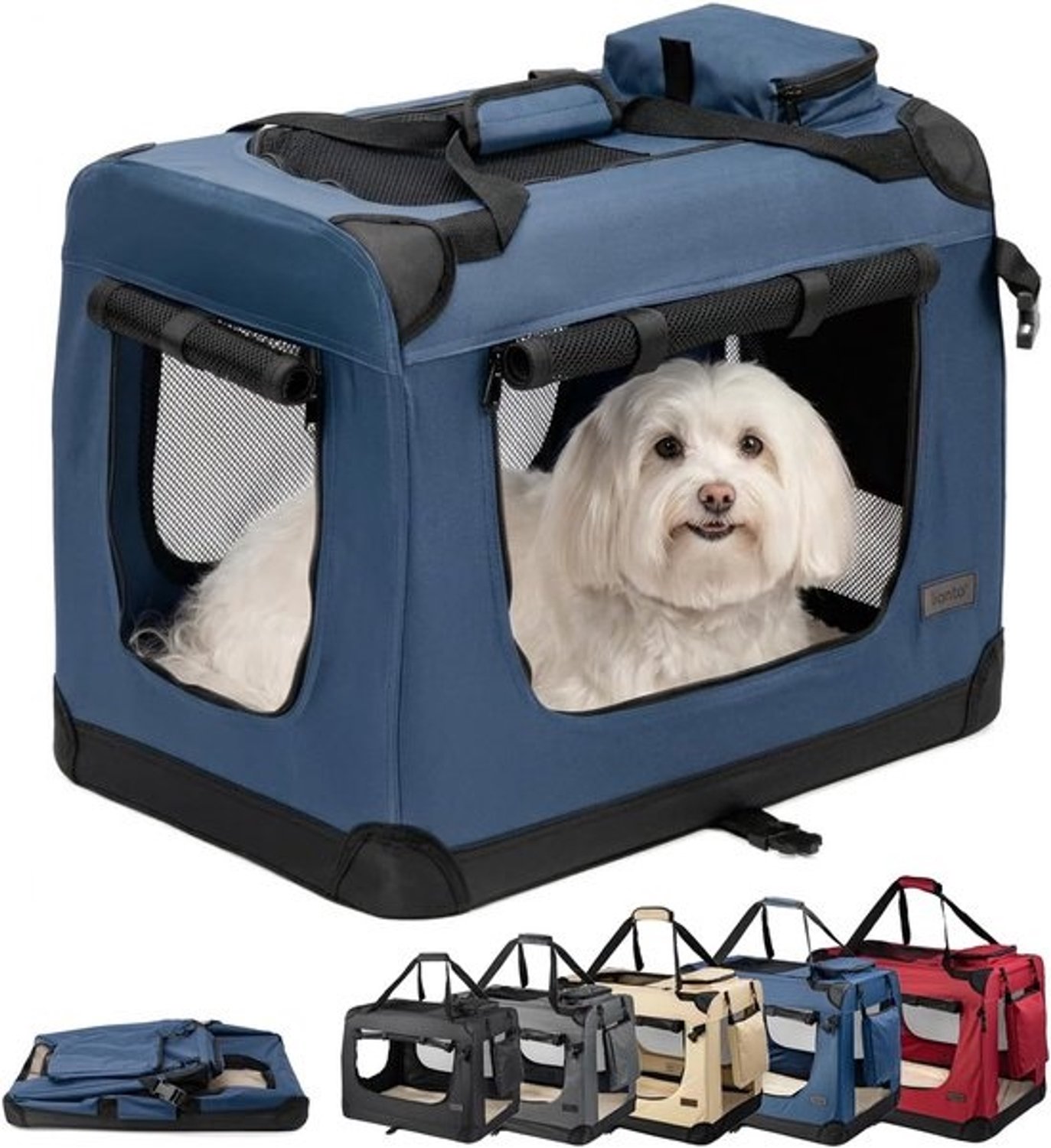 Opvouwbare hondentransportbox - Draagbox voor reizen - Veilig vervoer - Ventilatiemesh - 60x42x44 cm - Donkerblauw