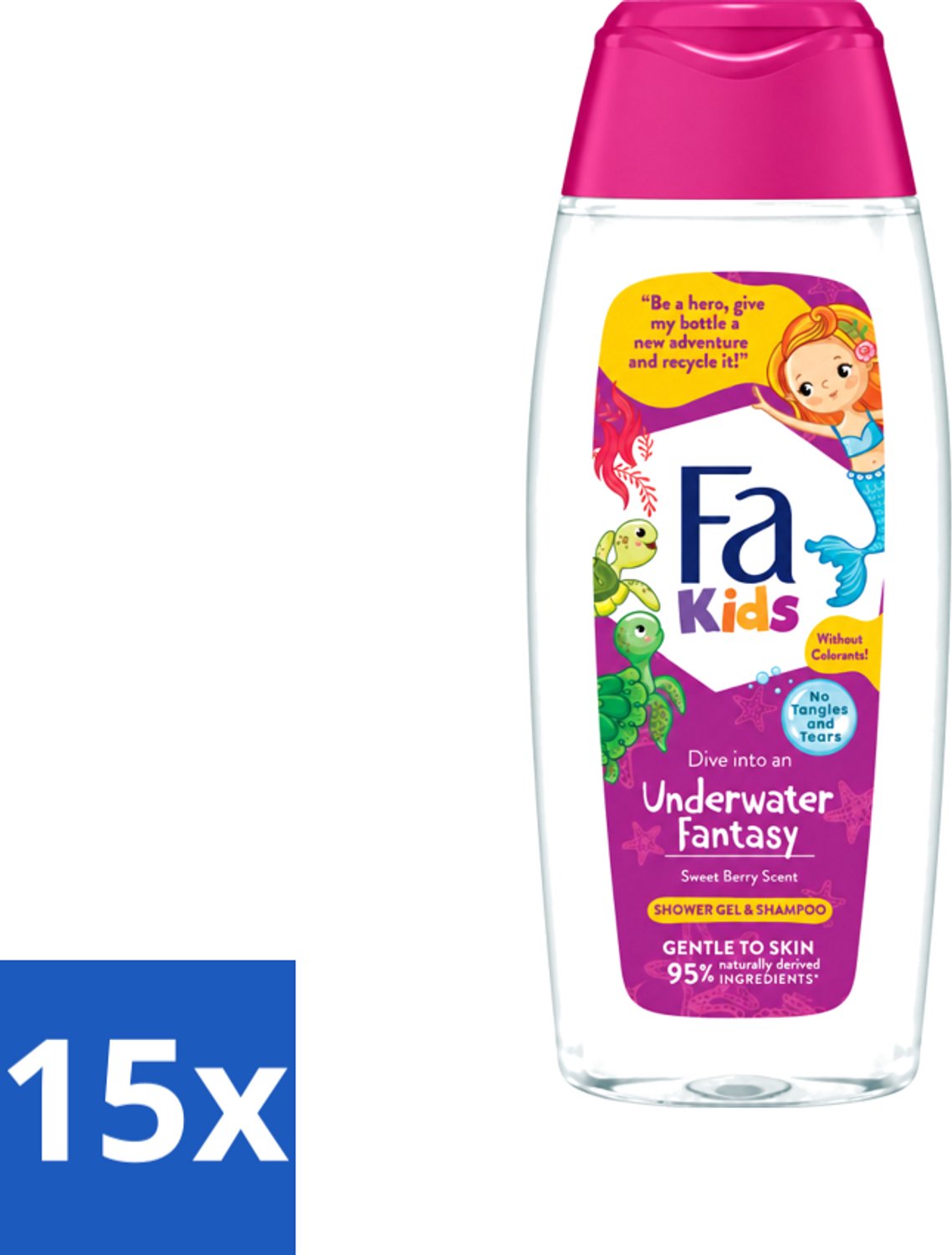15 x Fa – Douchegel & Shampoo – Kids Underwater Fantasy – 250 ml - Voordeelverpakking - 15 stuks