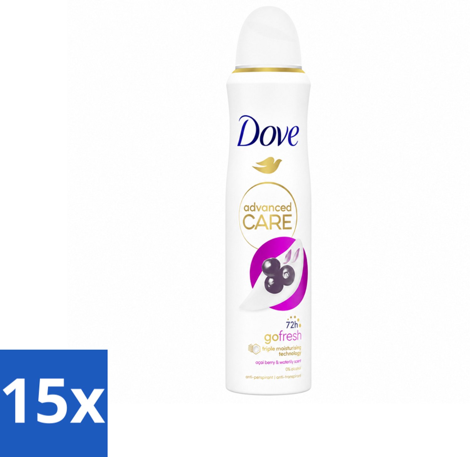 15 x Dove – Deodorant Spray – Acai Berry & Waterlily – 150 ml - Voordeelverpakking - 15 stuks