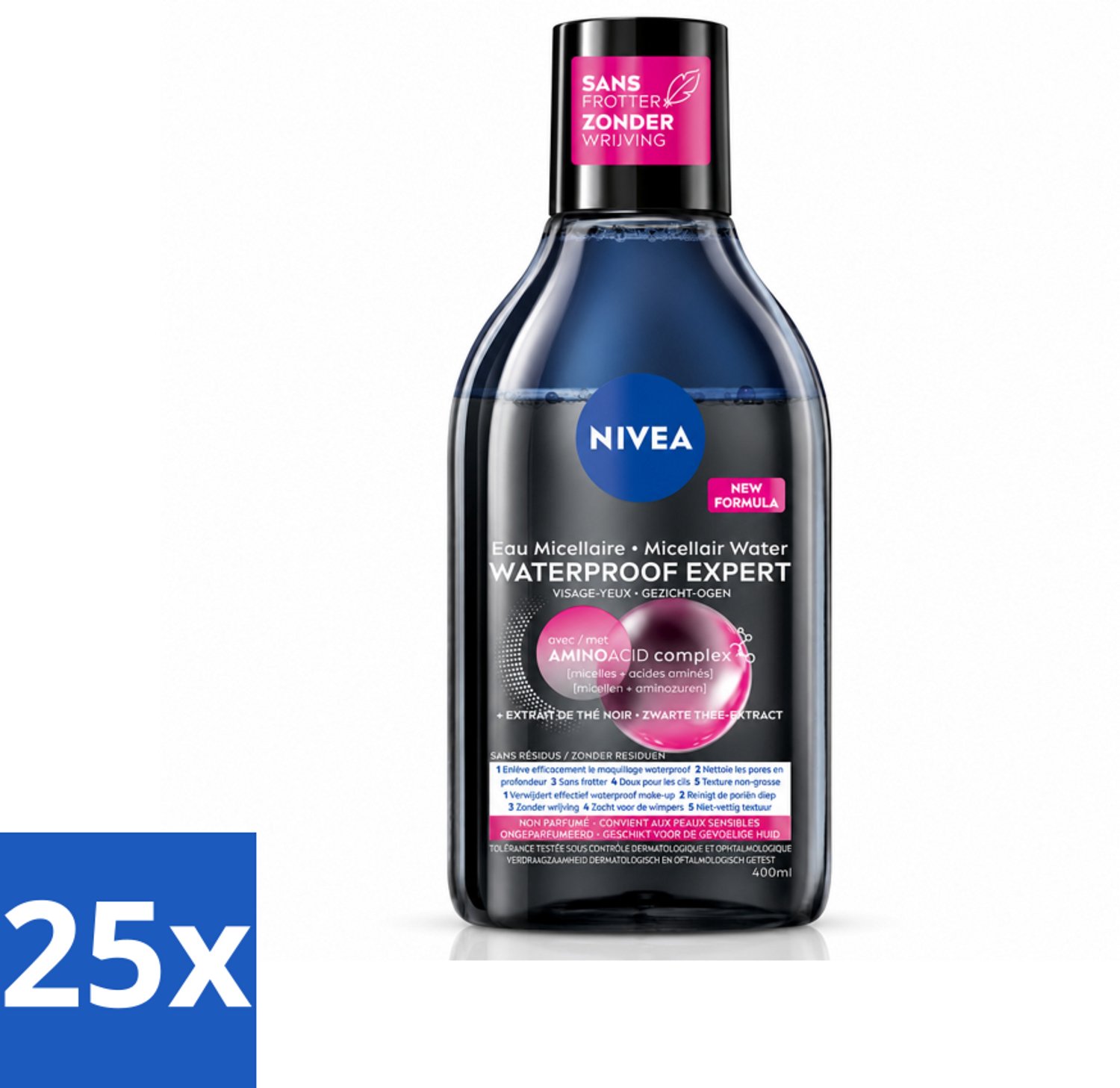 25 x NIVEA – Micellair Reinigingswater – Waterproof Expert – 400 ml - Voordeelverpakking - 25 stuks
