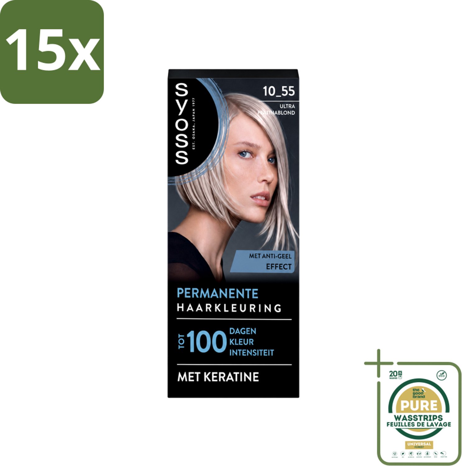 15 x SYOSS - Permanent Coloration 10-55 - Haarverf - Permanente Haarkleuring - Ultra Platina Blond - Grijsdekking - Wasstrips - Haarverf - Permanent Kleuren - Grijsdekking - Keratine - Haarverf Voor Thuis