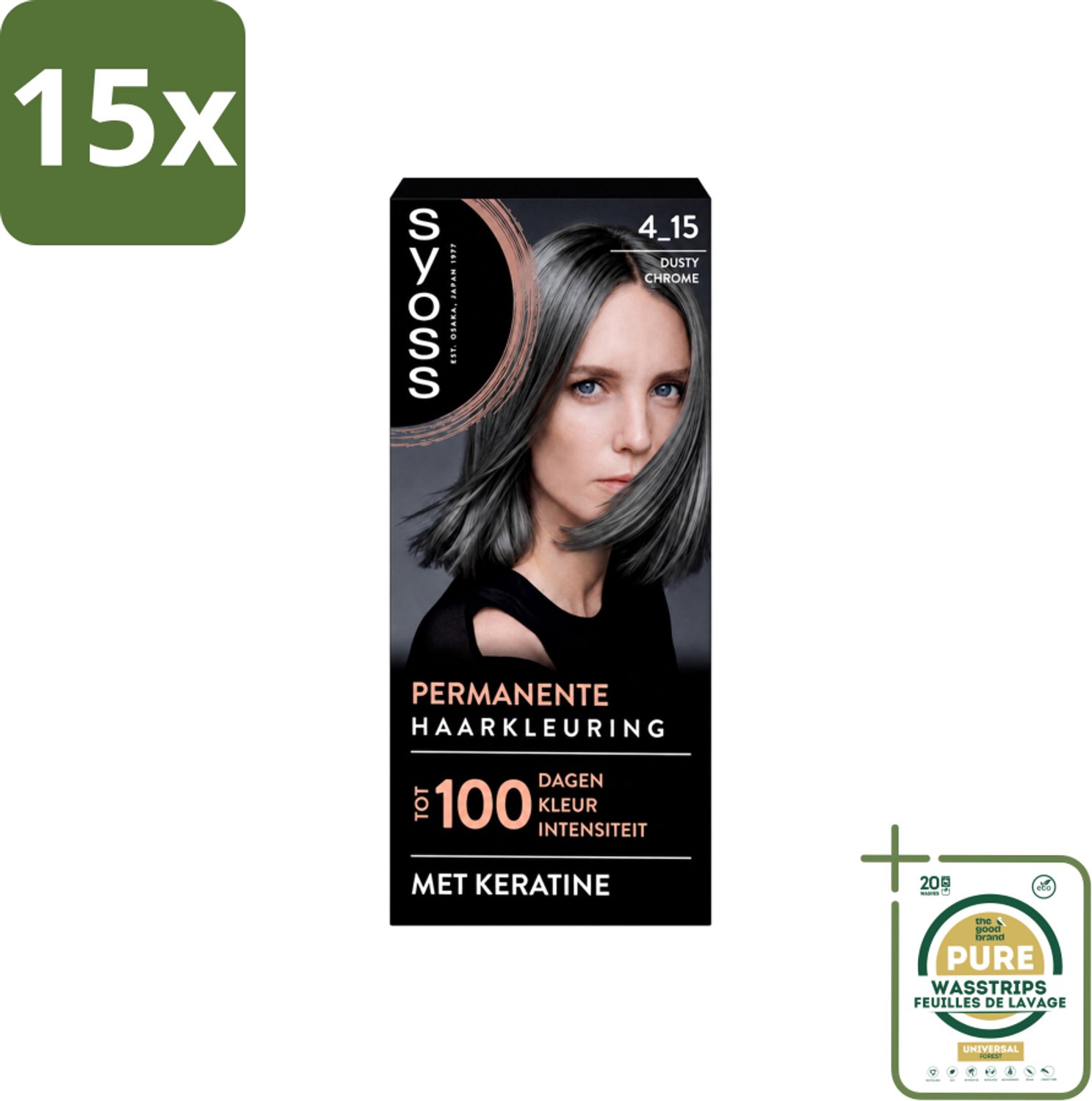 15 x SYOSS - Coloration 4-15 Dusty Chrome - Haarverf - Grijsdekking - Vermindert Haarbreuk - Wasstrips - Haarverf - Haarkleur - Grijsdekking - Keratine - Haarverf Permanent