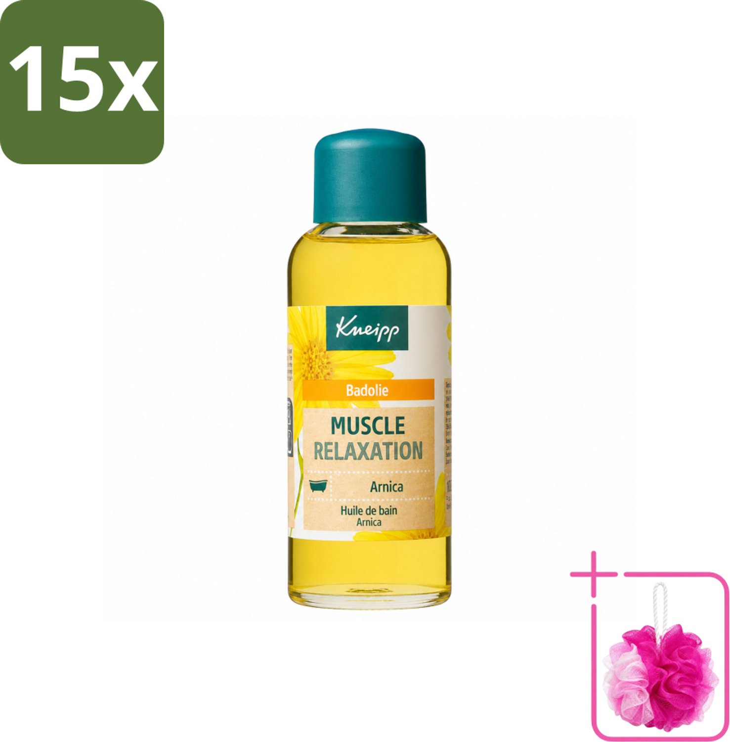 15 x Kneipp - Badolie - Arnica - Voor spieren en gewrichten - 100 ml - Bulkverpakking - Badolie voor spieren - Douchemop - Badolie voor gewrichten