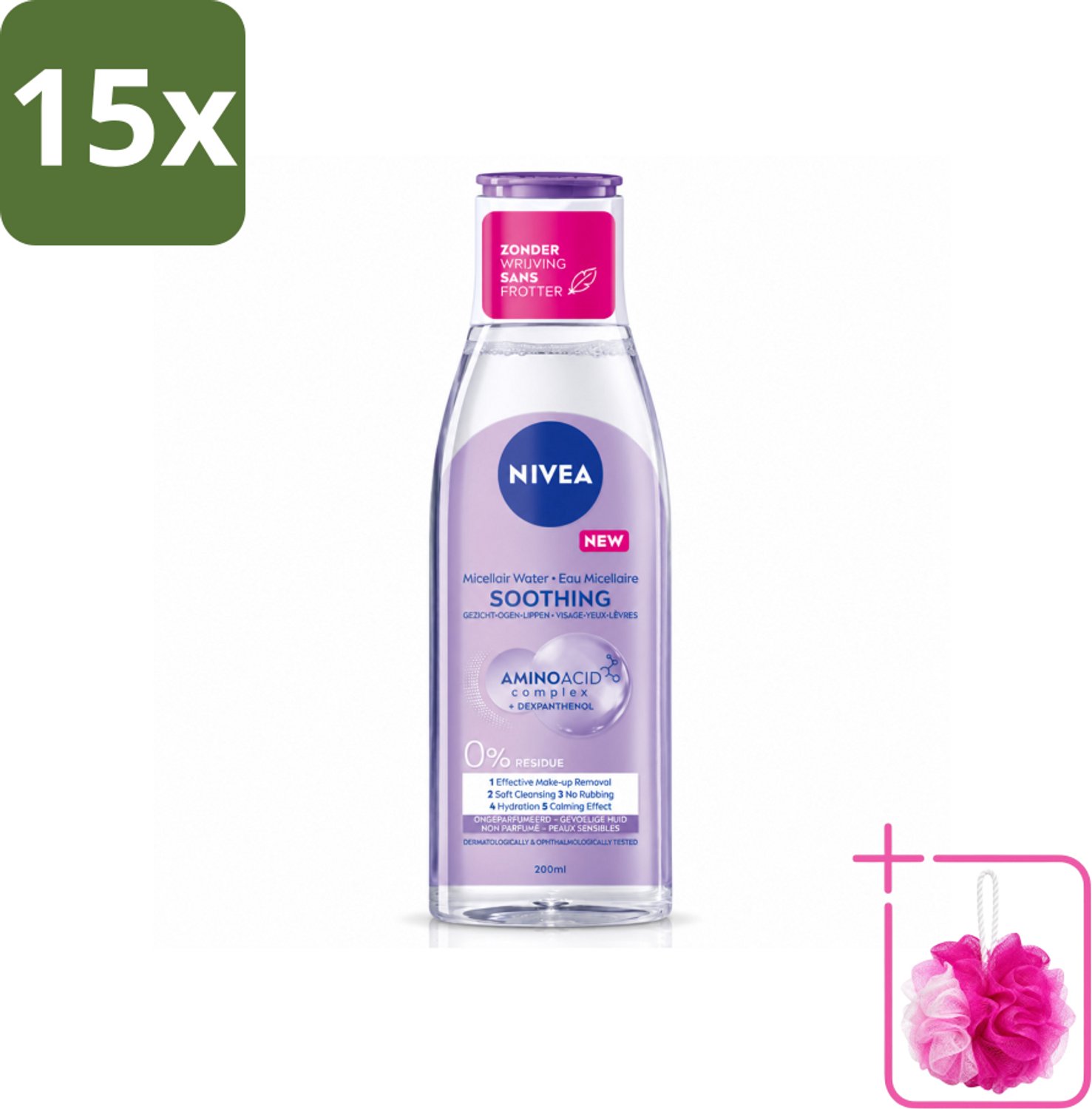 15 x NIVEA - Micellair Water - Gevoelige Huid - Anti-Restant - Verwijdert Waterbestendige Make-up - 200 ml - Bulkverpakking - Micellair water - Douchemop - Gevoelige huid