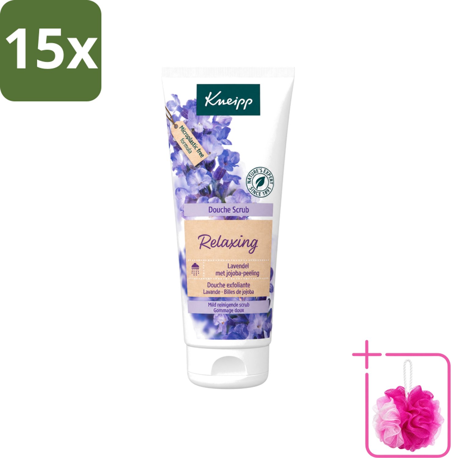15 x Kneipp - Douche scrub - Relaxing - Lavendel - Bloemige geur - 200 ml - Bulkverpakking - Douche scrub - Douchemop - Ontspanning