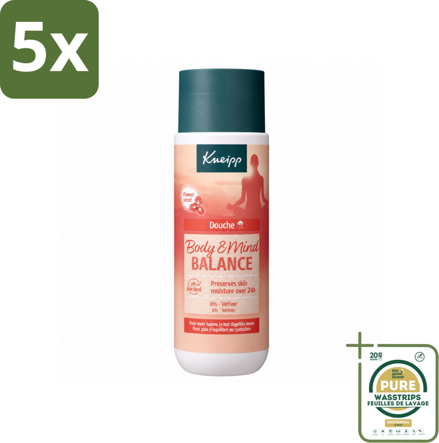 5 x Kneipp - Douchegel - Body & Mind Balance - 200 ml - Wasstrips - Douchegel - Balans - Innerlijke Rust - Geest En Lichaam - Iris En Vetiver
