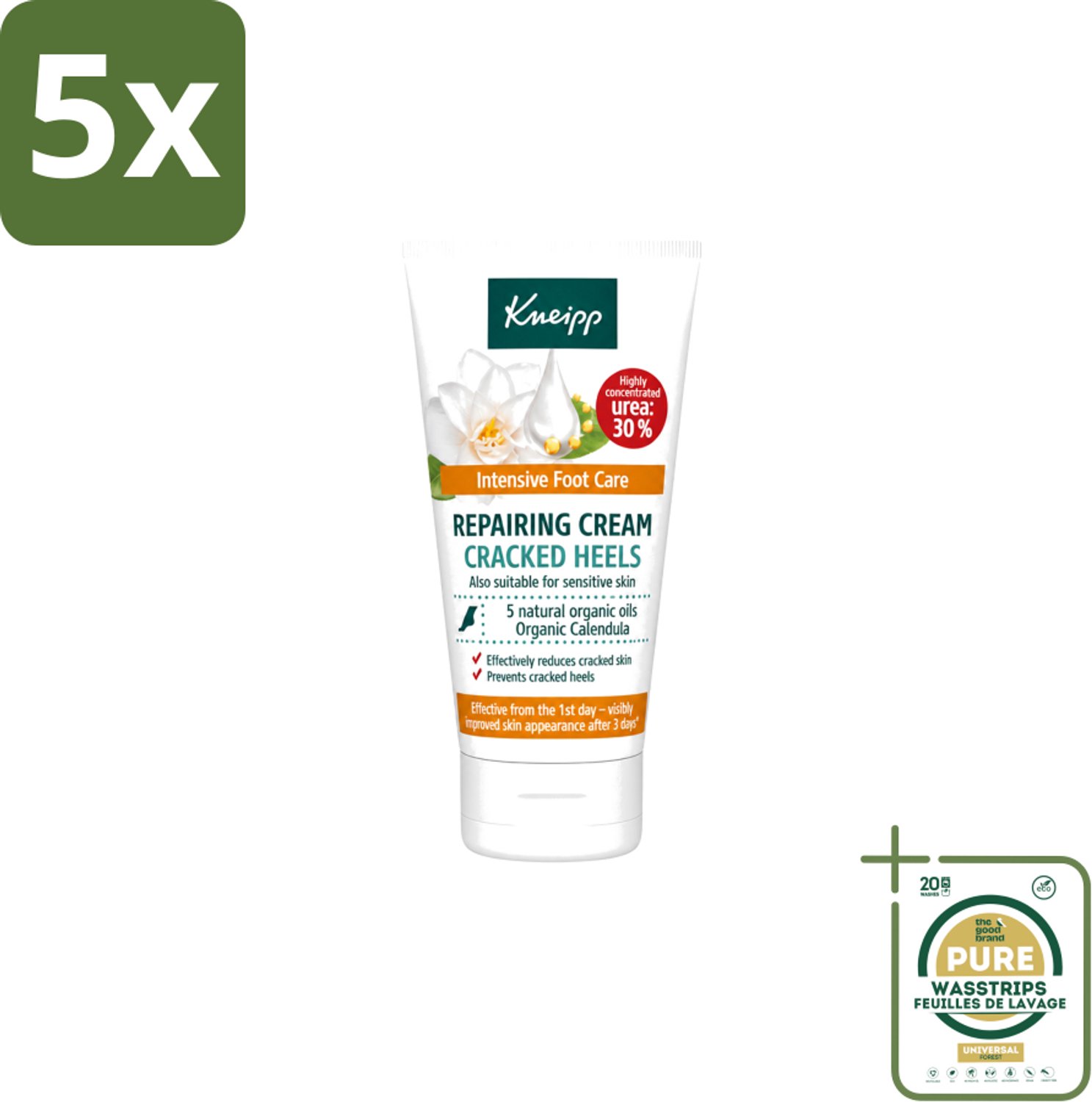 5 x Kneipp - Hielklovencrème - 30 % ureum - Geschikt voor diabetici - 50 ml - Wasstrips - Kneipp Hielklovencrème - Voetcrème - Ureum Crème - Droge Hielen - Kloven Verzorgen