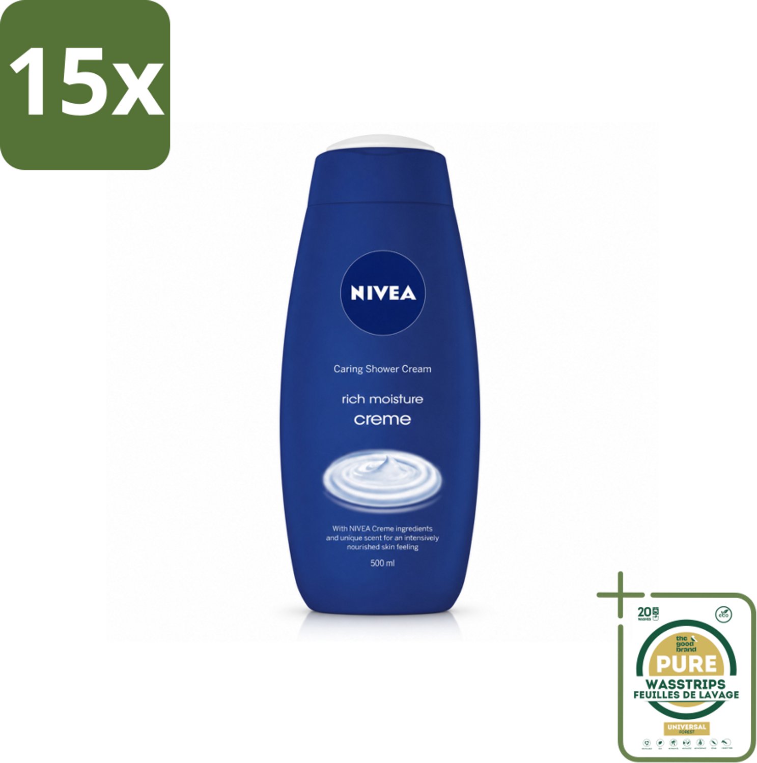 15 x NIVEA - Douchecrème - Rijke Hydratatie - Voedend Huidgevoel - 500 ml - Wasstrips - Douchecrème - Voedend Huidgevoel - Hydratatie - Huidverzorging - NIVEA
