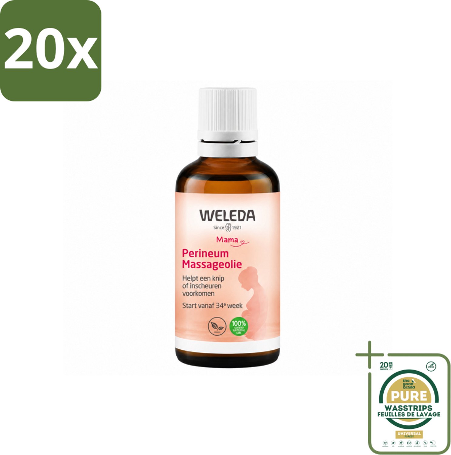 20 x WELEDA - Perineum massageolie - Mama & Baby - 50 ml - Wasstrips - Perineum Massageolie - Zwangerschap - Bevalling - Huidverzorging - Natuurlijke Olie