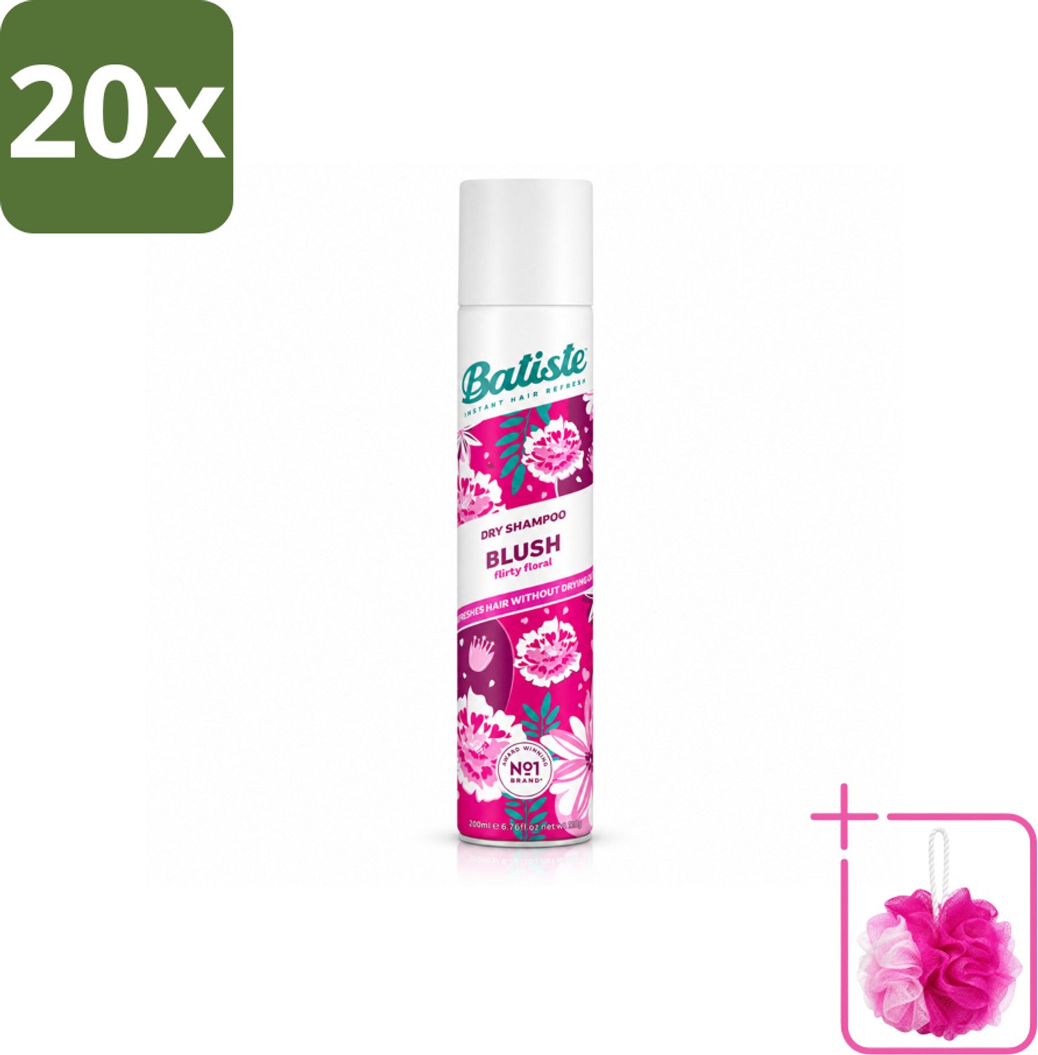 20 x Batiste - Blush - Droogshampoo - Bloemige Geur - Frist Op en Geeft Textuur - 200ml - Bulkverpakking - Droogshampoo - Douchemop - Haar opfrissen