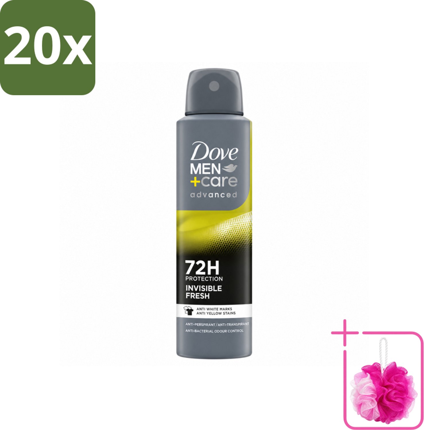 20 x Dove Men+Care Deodorant Spray - Invisible Fresh - 150 ml - Bulkverpakking - Deodorant spray - Douchemop - Zweetbestendig