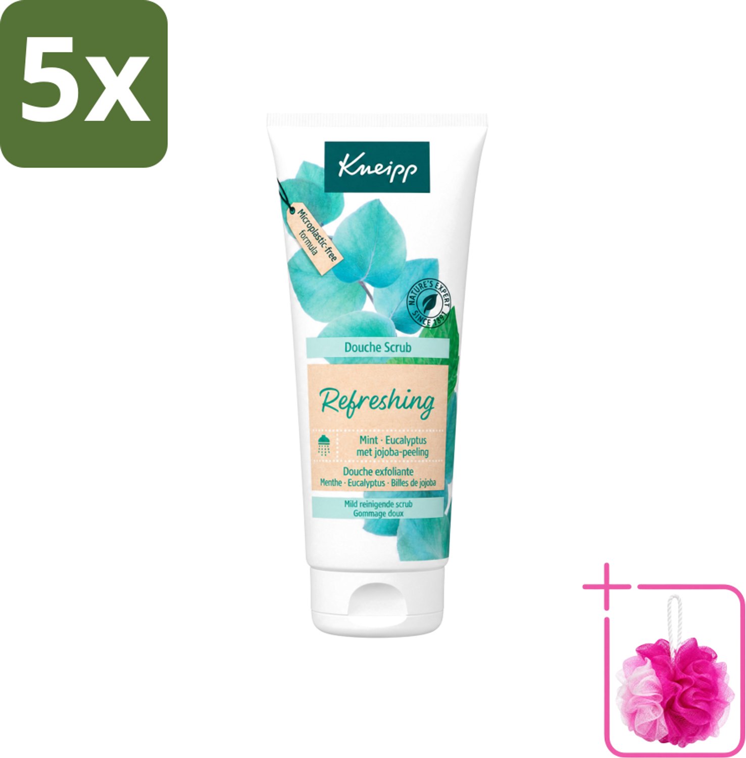 5 x Kneipp - Douche scrub - Refreshing - Mint & Eucalyptus - 200 ml - Bulkverpakking - Douche scrub - Douchemop - Verfrissende douche