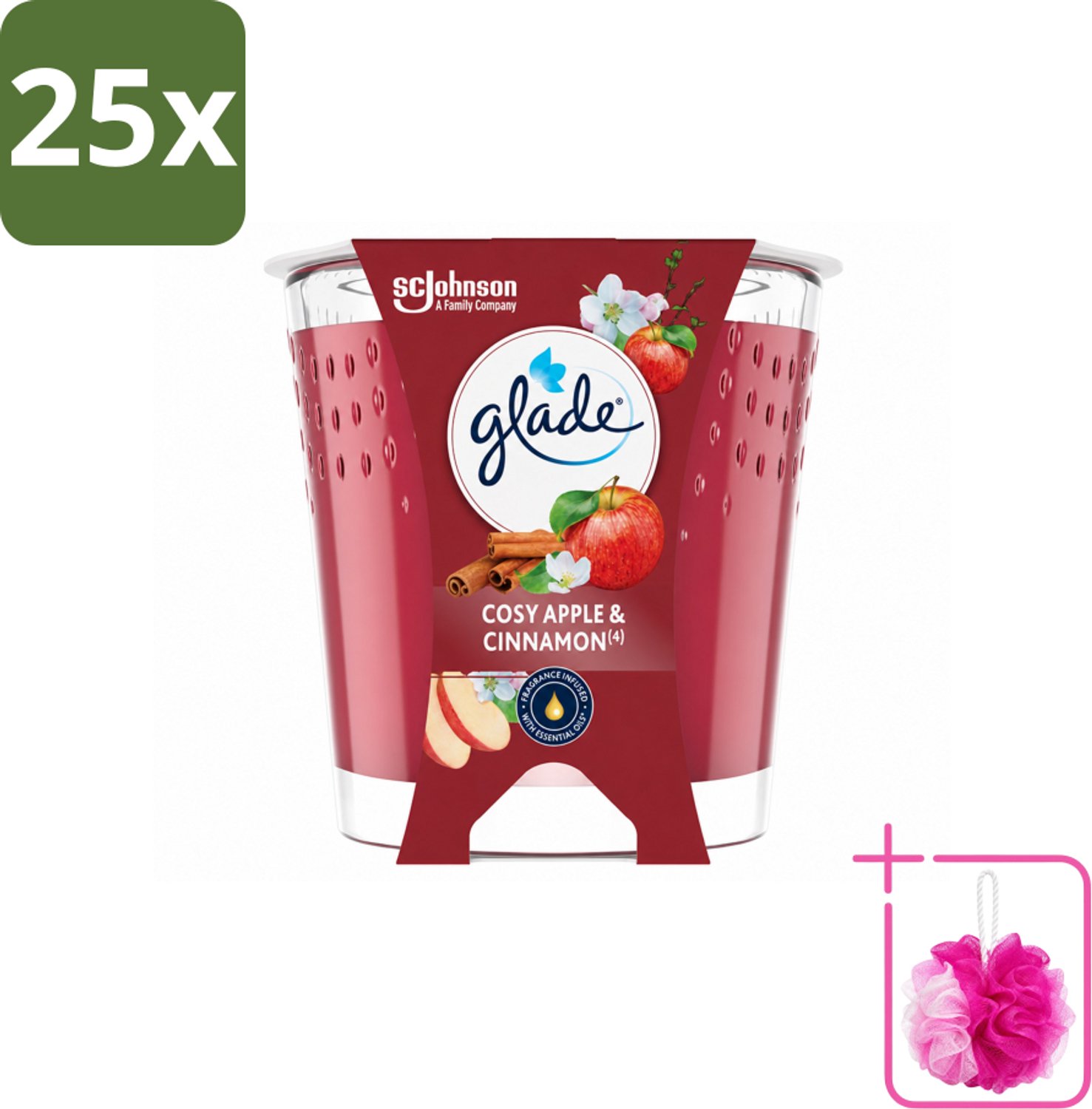 25 x Glade - Geurkaars Cosy Appel Kaneel - 100% Raapzaadwas & Vegan - 112 g - Bulkverpakking - Geurkaars - Douchemop - Vegan