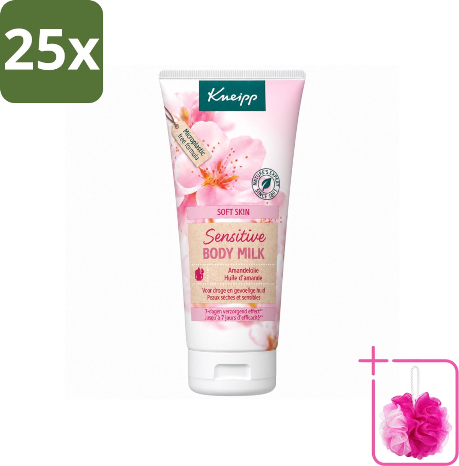 25 x Kneipp - Body lotion - Soft Skin - Amandelbloesem - 200 ml - Bulkverpakking - Gevoelige huid verzorging - Douchemop - Droge huid verzorging