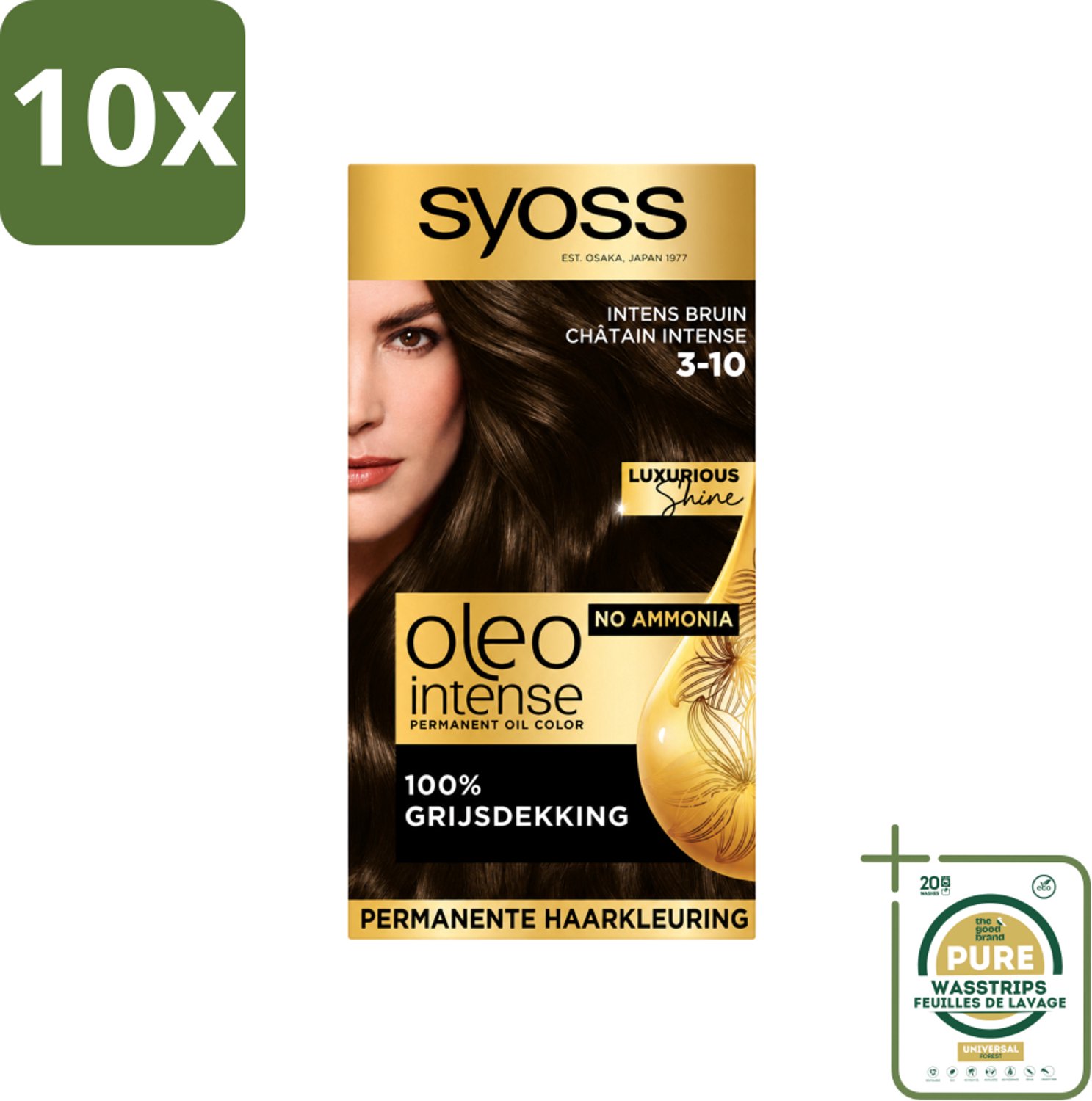 10 x SYOSS - Oleo Intense 3-10 - Haarverf - Permanente Haarkleuring - Intense Bruin - Langdurige Kleur - Wasstrips - Haarverf - Permanent Haarkleuren - Intense Bruin - Grijsdekking - Ammoniakvrije Haarkleuring