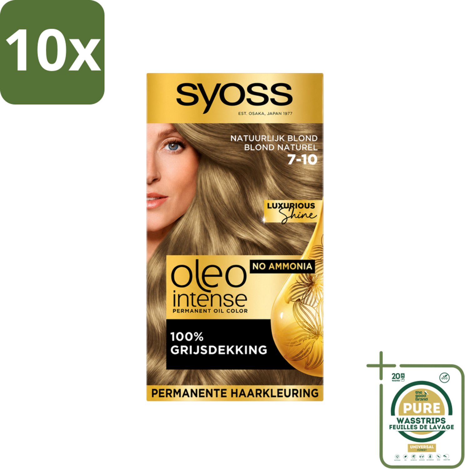 10 x SYOSS - Oleo Intense 7-10 - Haarverf - Permanente Haarkleuring - Natuurlijk blond - Langdurige Kleur - Wasstrips - Haarverf - Permanent Haarkleuren - Ammoniakvrije Haarkleur - Natuurlijk Blond - Grijsdekking