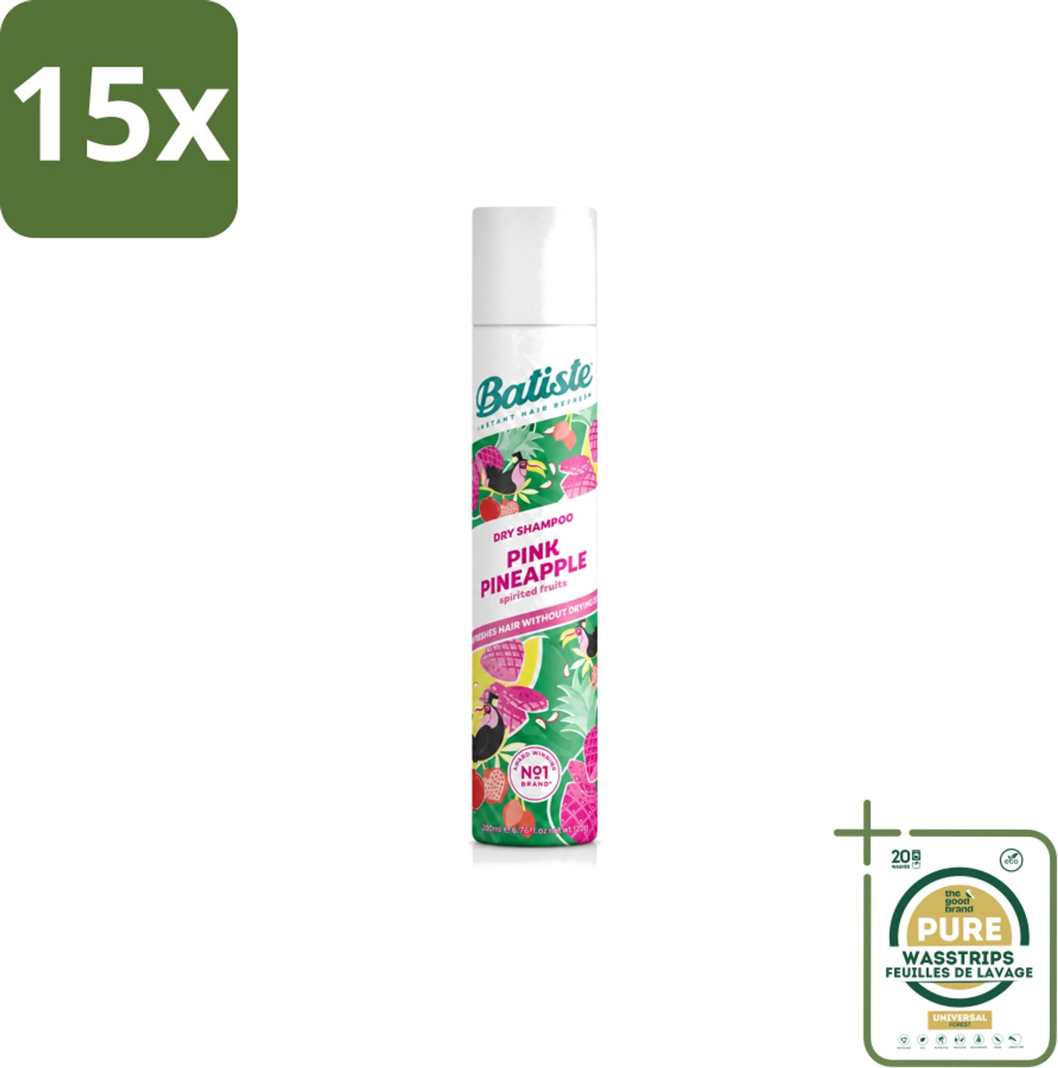 15 x Batiste - Pink Pineapple - Droogshampoo - Friszoete Geur - Verfrist en Geeft Volume - 200ml - Wasstrips - Droogshampoo - Fris Haar - Fruitige Geur - Haarkleur - Haartype
