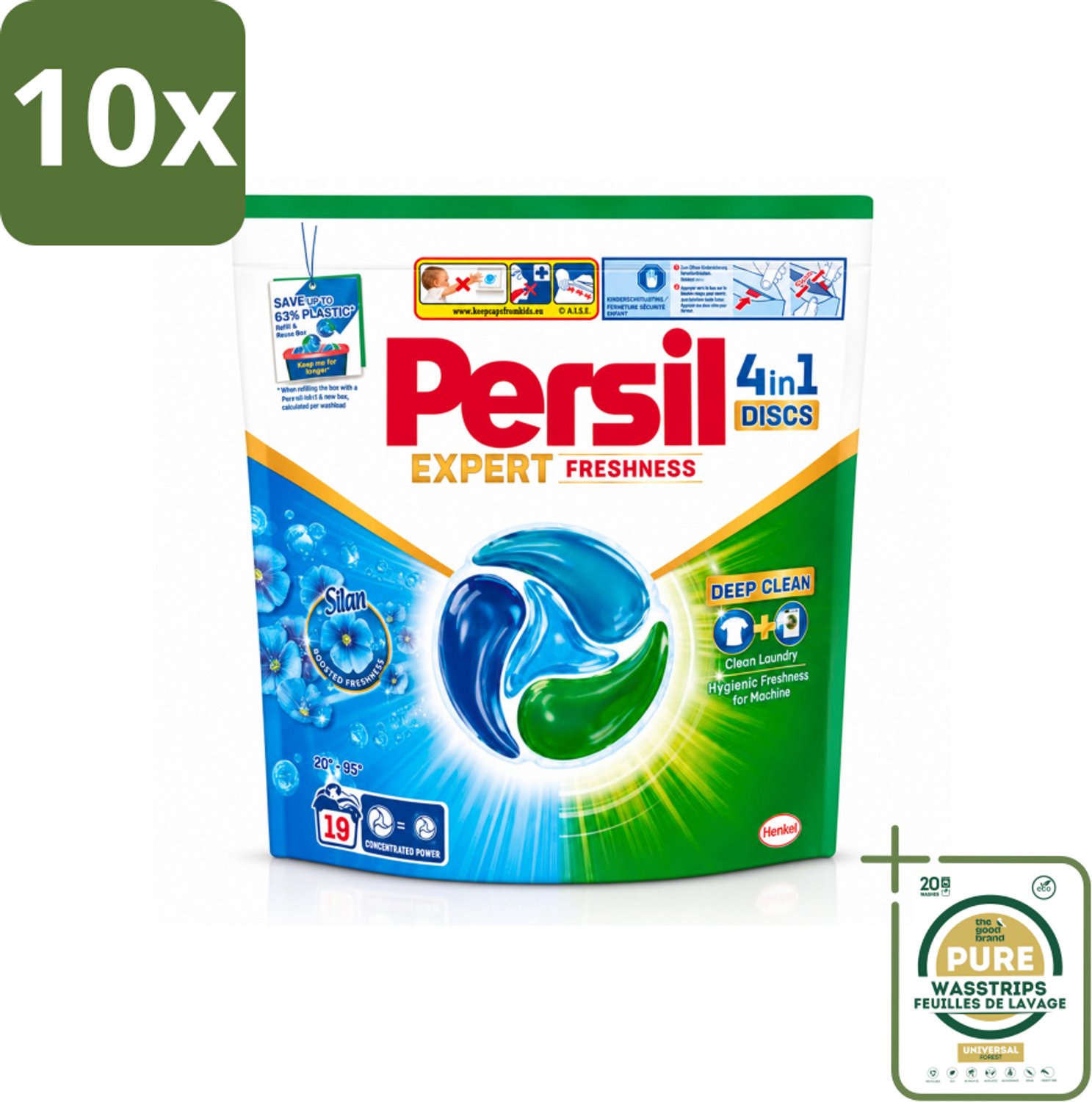 10 x Persil - Wasmiddel - Wasmiddelcapsules Freshness by Silan - Langdurige Frisheid - 19 wasbeurten - Wasstrips - Wasmiddelcapsules - Frisheid - Diepe Reiniging - Wasmachine - Wasmiddel