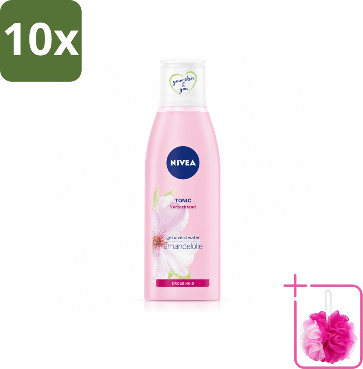 10 x NIVEA - Gezichtstonic - Essentials Verzachtende Tonic - Voor droge & gevoelige huid - Met Amandelolie & Hydramine - 200 ml - Bulkverpakking - Gezichtstonic - Douchemop - Droge huid