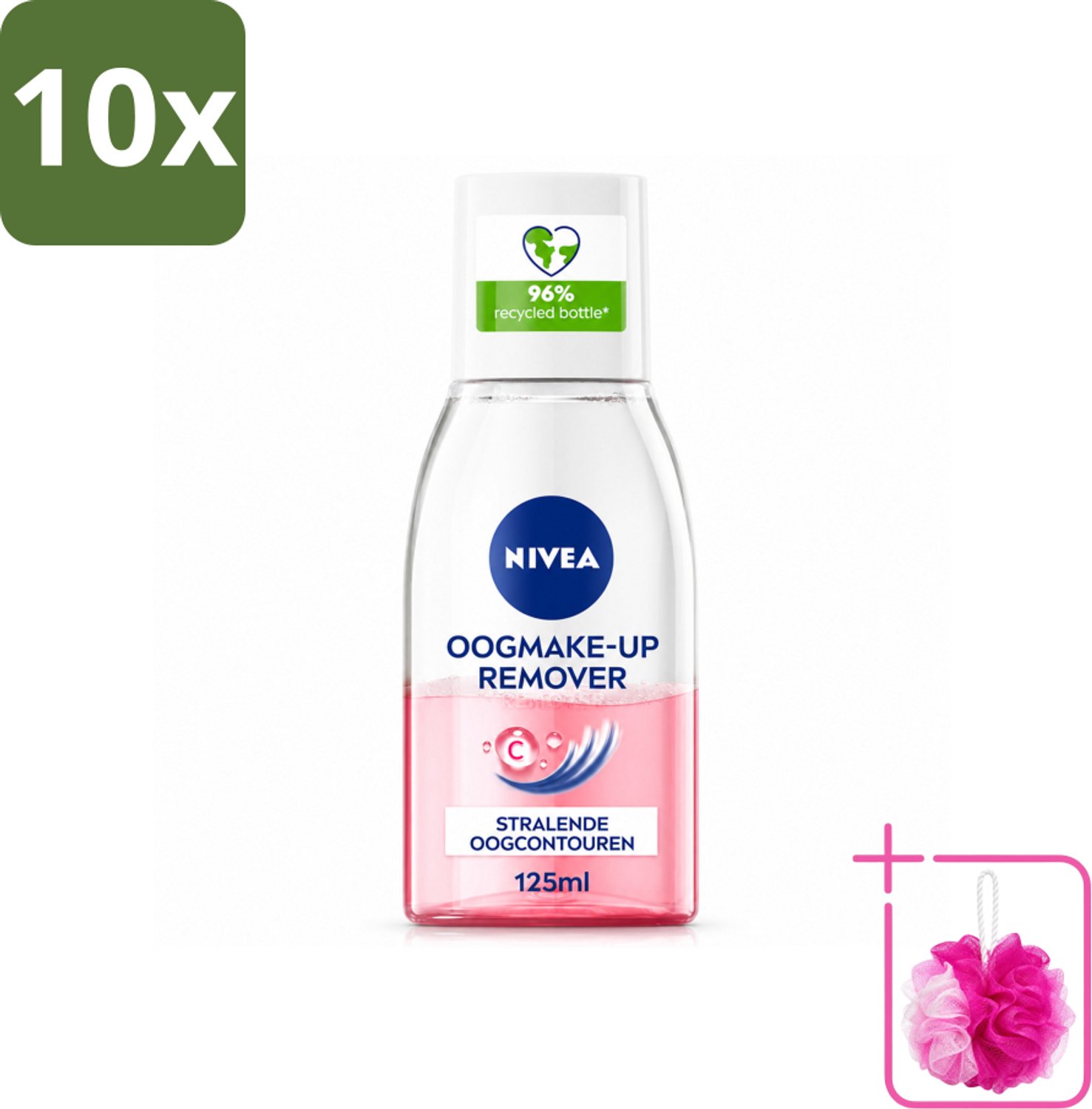 10 x NIVEA - Oogmake-up Verwijderaar - Verzorgend - Voor waterbestendige make-up - Met Vitamine C - 125 ml - Bulkverpakking - Oogmake-up verwijderen - Douchemop - Oogmake-up remover
