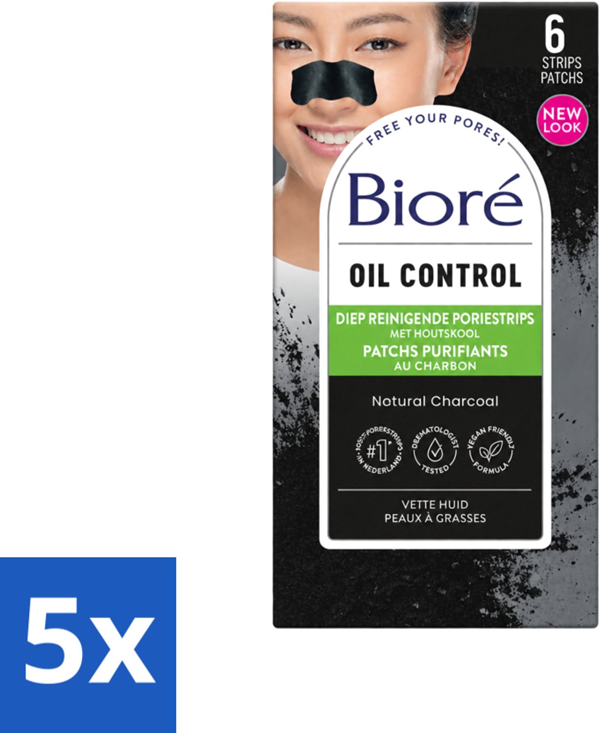 5 x Bioré – Houtskool Neusstrips – Diepreinigend – 6 strips - Voordeelverpakking - 5 stuks
