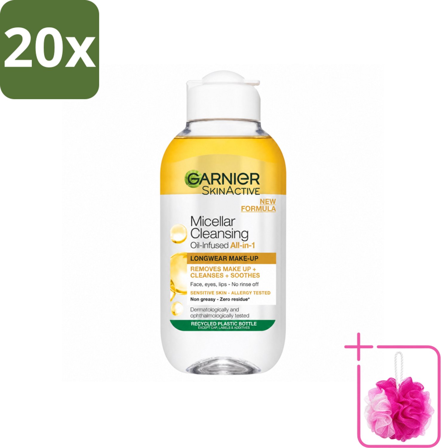 20 x Garnier - Micellair Reinigingswater - Olie - 100 ml - Bulkverpakking - Make-up verwijderen - Douchemop - Micellair reinigingswater