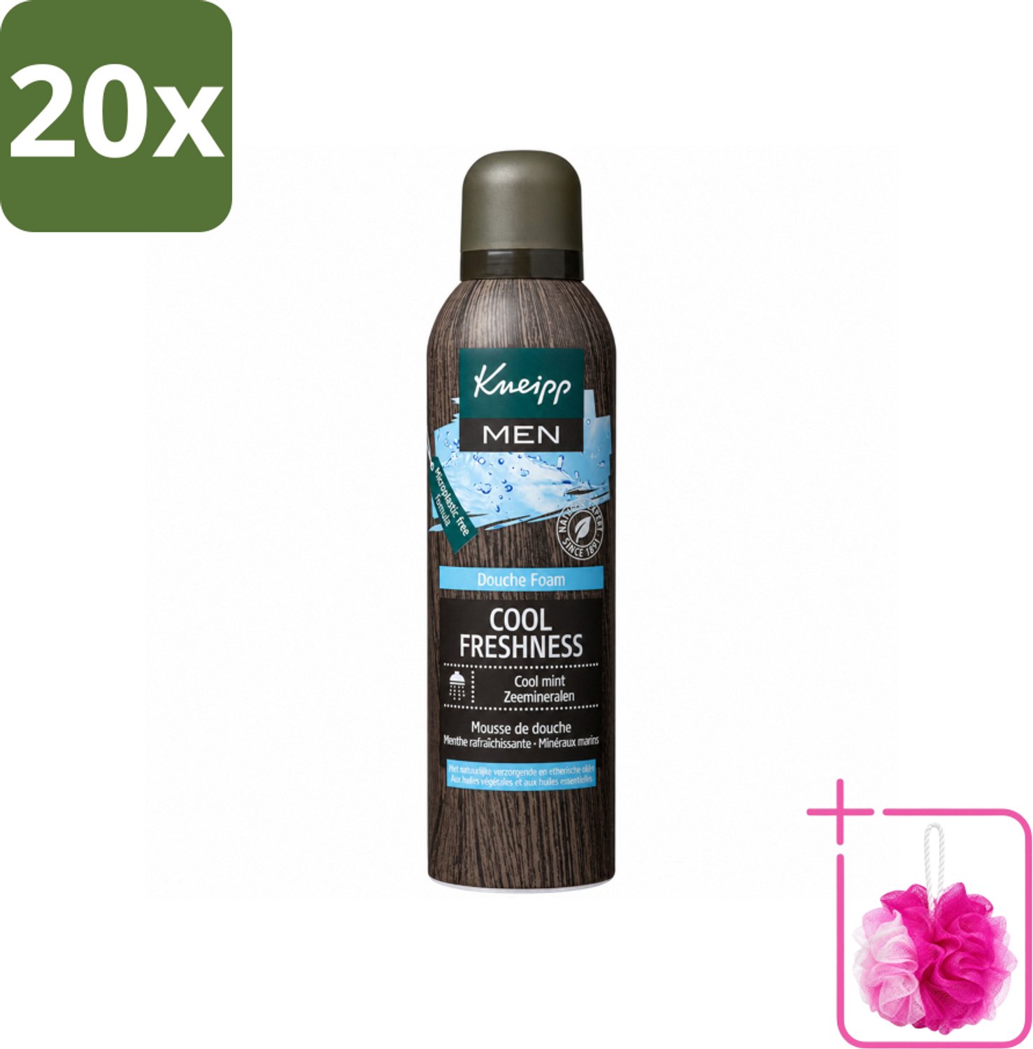 20 x Kneipp - Douche schuim - Men Cool Freshness - Frisse geur - 200 ml - Bulkverpakking - Douche foam - Douchemop - Munt geur