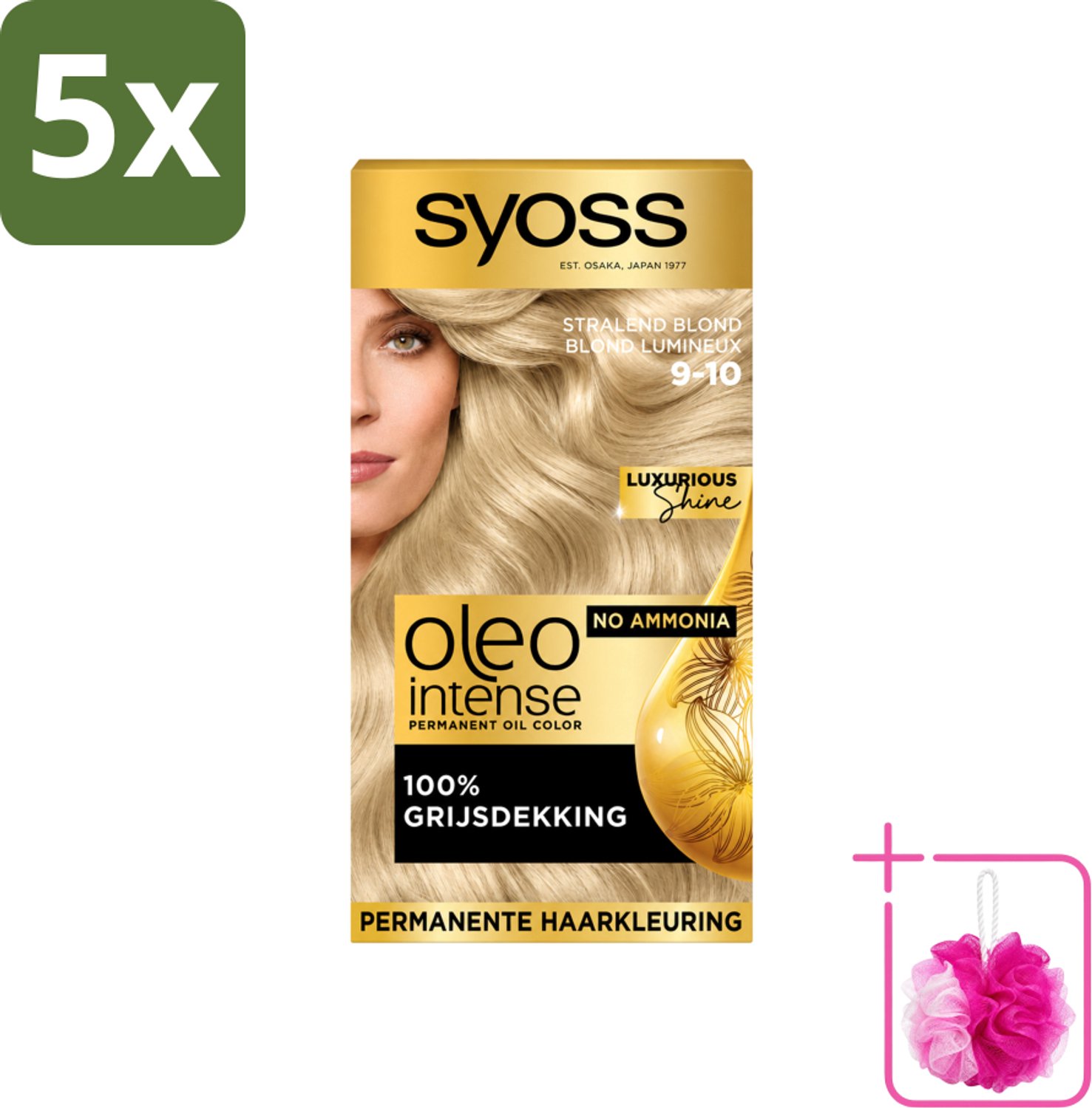 5 x SYOSS - Oleo Intense 9-10 Stralend Blond - Haarverf - Zonder Ammoniak - Grijsdekking - Langdurige Kleur - Bulkverpakking - Haarkleur - Douchemop - Haarverzorging