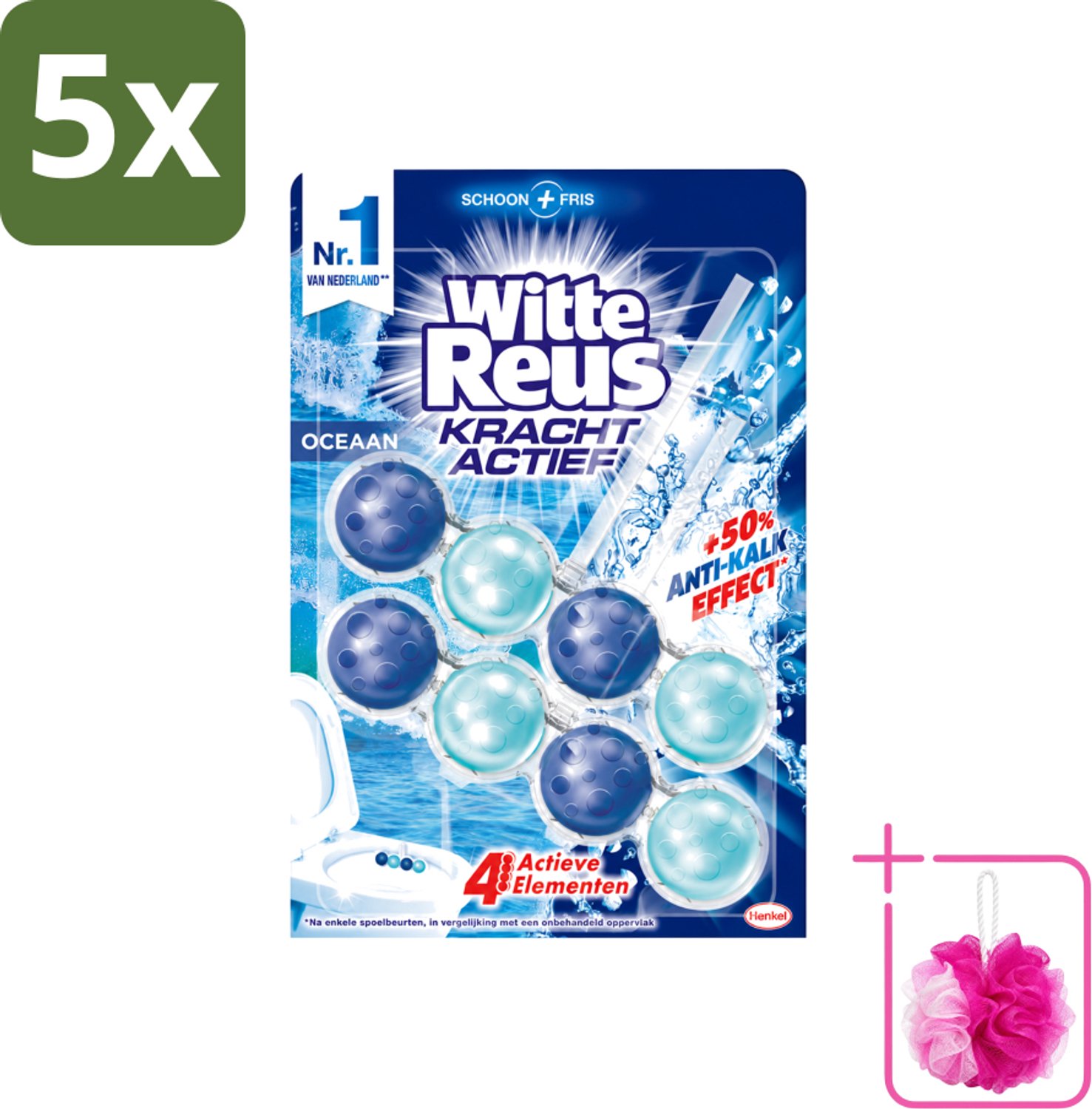 5 x Witte Reus - Kracht Actief WC Blok - Oceaan Boost - 2 Toiletblokken - Bulkverpakking - Toilet reinigen - Douchemop - Frisse geur