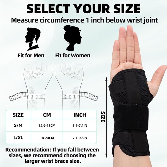 1 stuk carpaal tunnelsyndroom rail met 2 metalen spalken, verstelbare handspalk links, polssteun, polsspalk voor tendinitis, artritis, verstuikingsherstel (links S/M) — afbeelding 2