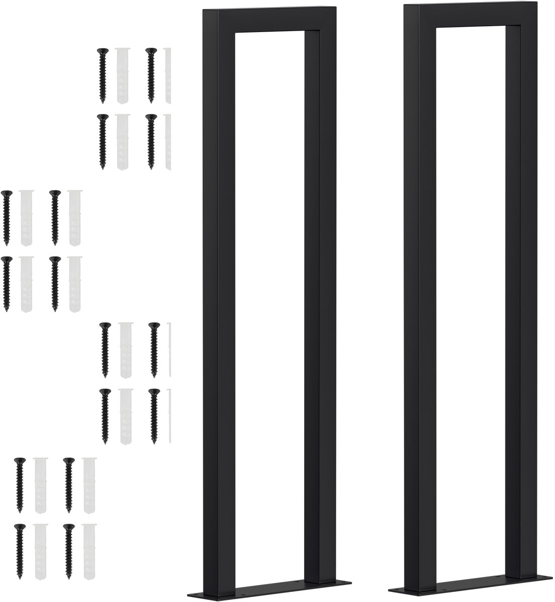 U-vormige trapleuning 85 cm zwart – ijzeren leuning met vierkante buis, trede-montage, binnen en buiten, incl. afdekkappen