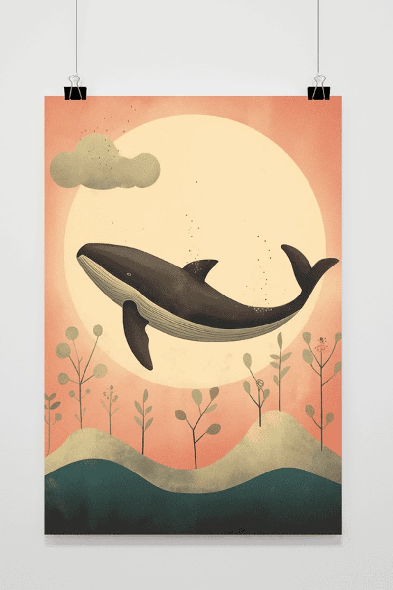Walvis Poster - Droom - Walvis - Kinderkamer - Babykamer - voor Kinderen - Jongenskamer - posters - formaat 30x40cm - Wanddecoratie - XS1852YR