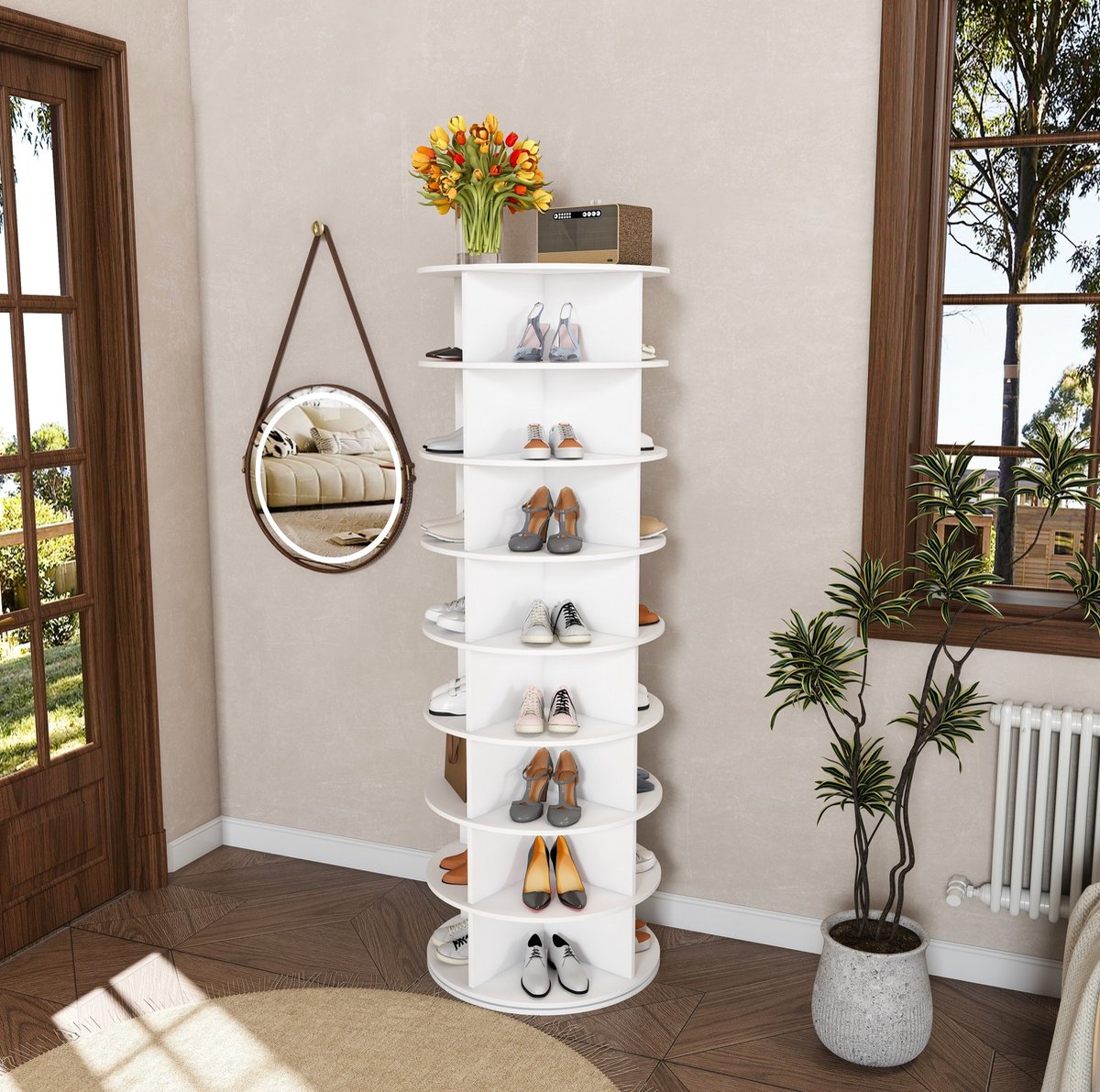 MODFU - Schoenenkast - Draaibaar - Staand Rek - Wit - Kunststof - 60 X 60 X 183,9 Cm