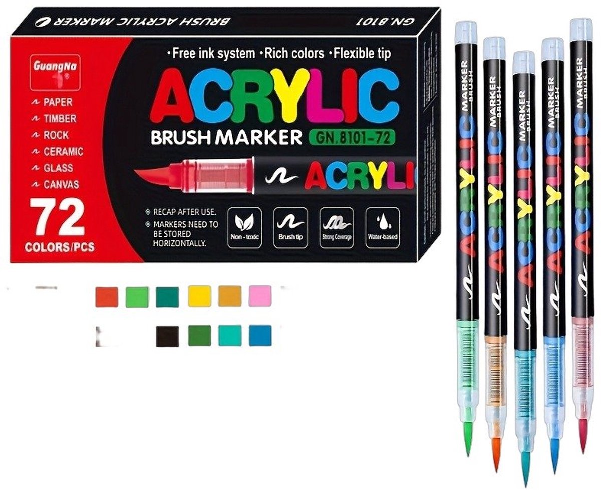 Currero Aquamarkers - Twinmarkers - Brushpennen - Stiften - Markeerstiften Op Waterbasis - Dual Tip - Tekenen En Kleuren - 72 Kleuren
