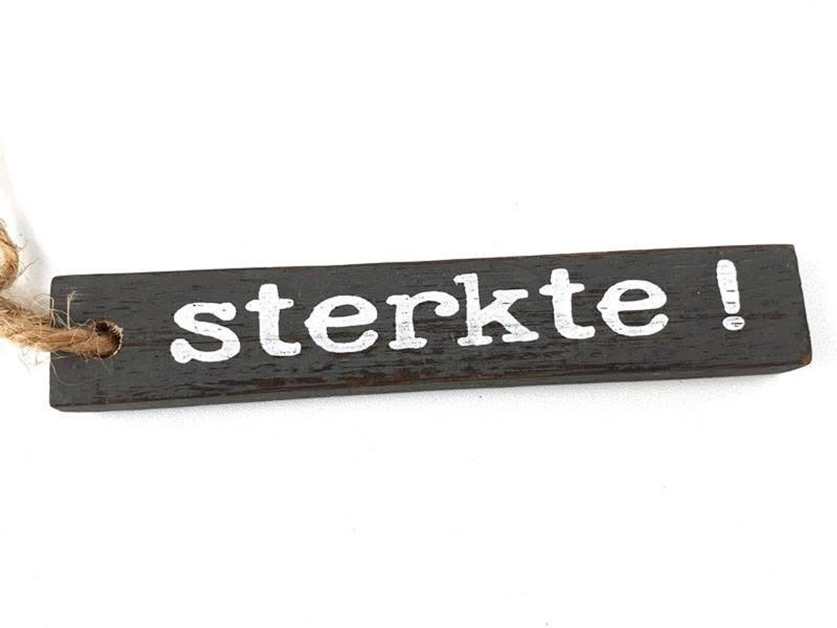 label van hout- Tekst Sterkte - met jute touwtje - 12 x 2 cm - Antique Grey - Woodart