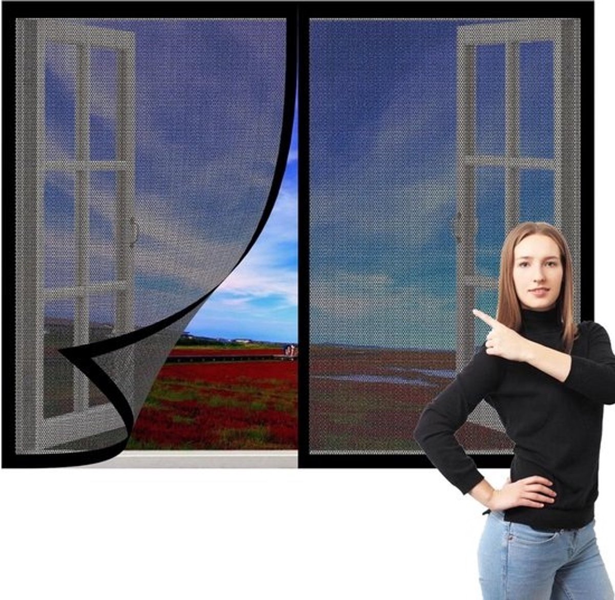 Magnetisch Vliegenscherm - Horren Raam - Insecten Buiten Houden - Zelfsluitend - 246 x 236 cm - Zwart