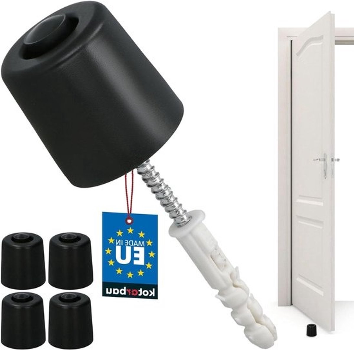 Deurstoppers Set - Vloer stoppers - Muren beschermen - Rubberen schokabsorptie - 43 mm hoog - Zwart