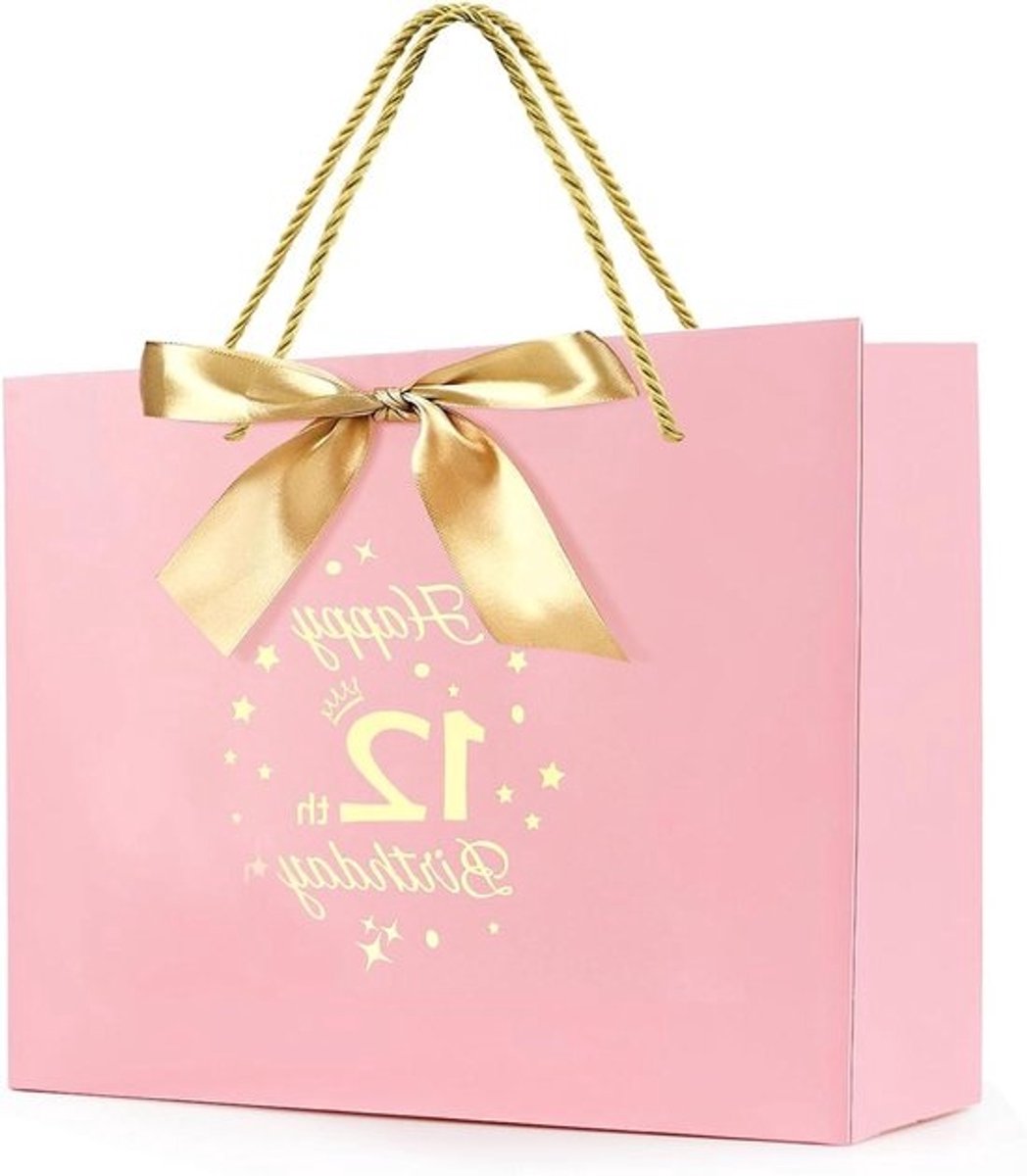 Verjaardag Cadeautas - Geschenktas Inpakzak - Cadeaus Presenteren - Versterkte Bodem - 32 x 11 x 25 cm - Roze
