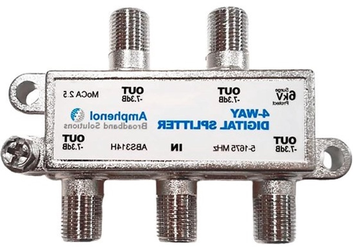 Digitale Coax Splitter - Signaal Verdeler - Netwerk Uitbreiding - MoCA 2.5 Ondersteuning - 4 Poorten - Zilver