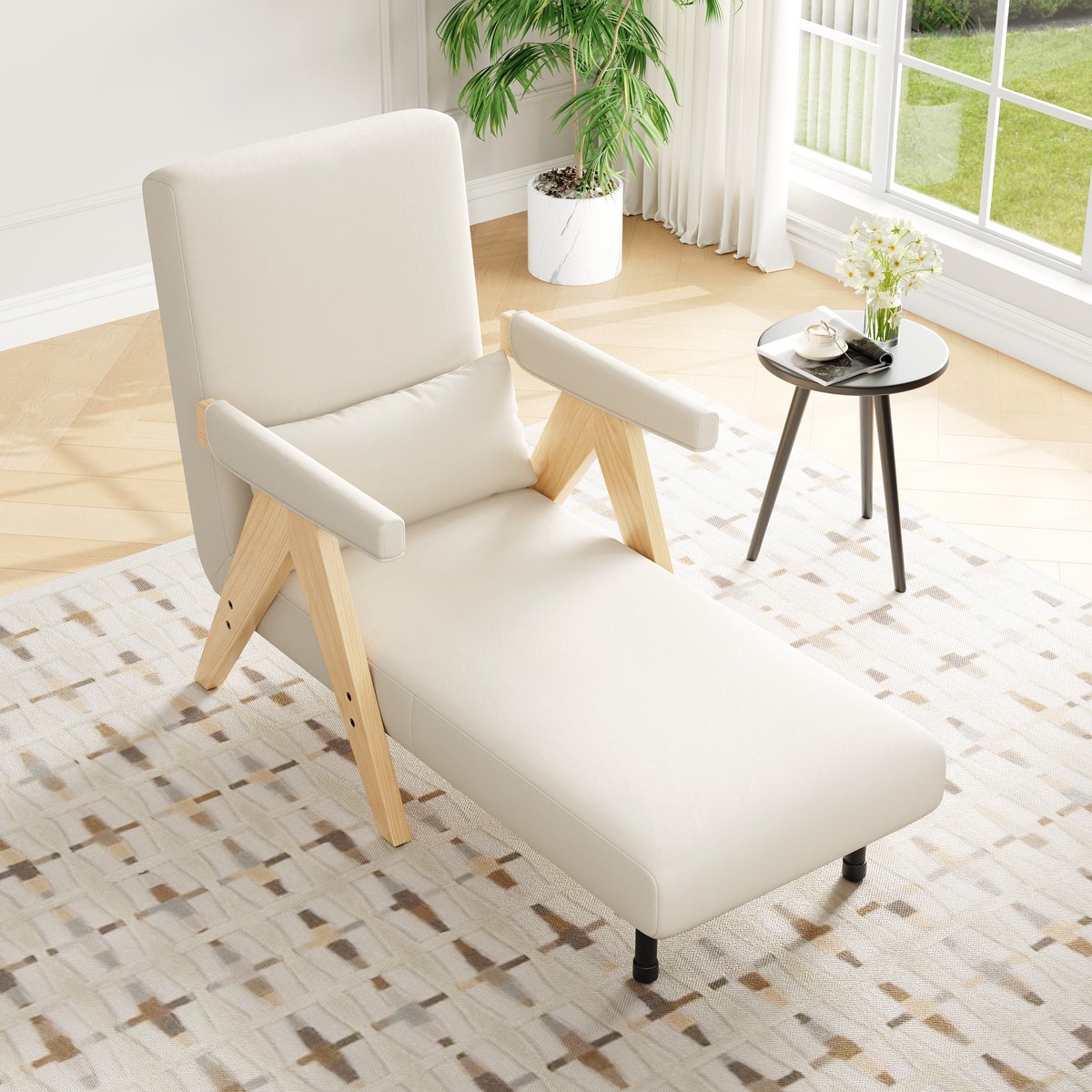1-zits slaapbank - 64 x 60 x 87 cm - linnenlook bekleding - met slaapfunctie - met verstelbare rugleuning - inclusief kussens - met metalen frame