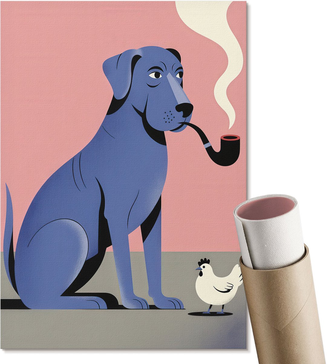 Coloray Canvas Poster Polycanvas - De Hond En De Kip, Illustratie - A4 - Roze Patroon - Rechthoek - Decoratieve poster - Woonkamer, Slaapkamer, Kantoor - Popcultuur