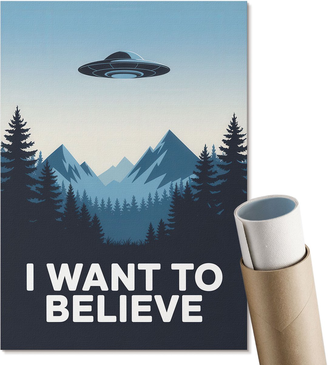 Coloray Canvas Poster Polycanvas - Ufo-Poster, Illustratie - A4 - Blauw Poster - Rechthoek - Kunstposter - Woonkamer, Slaapkamer, Kantoor - Popcultuur