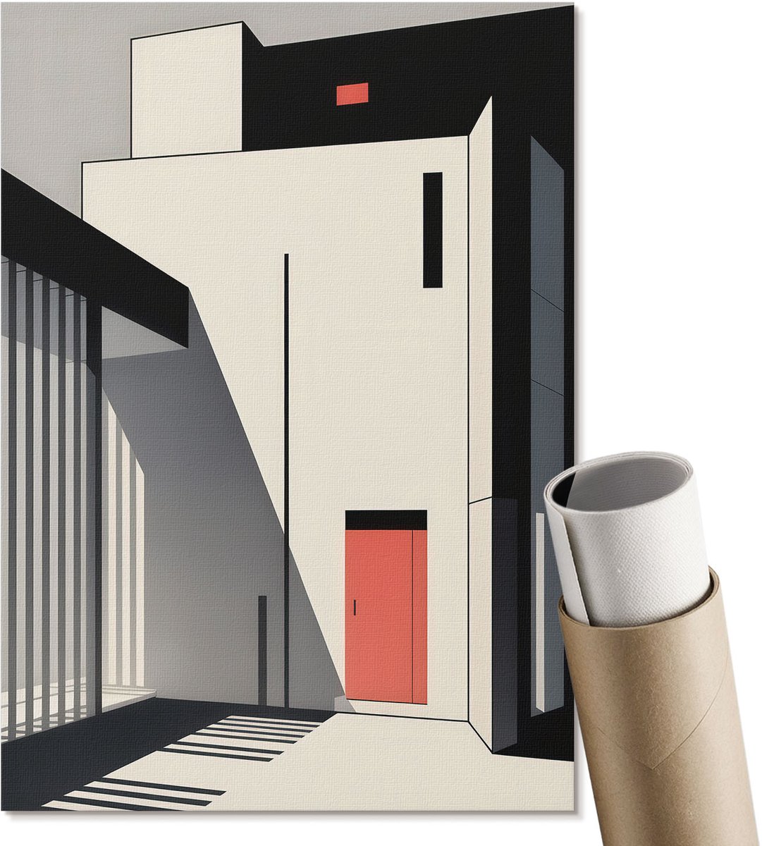 Coloray Polycanvas Wandposter - Minimalisme In De Architectuur, Illustratie - A4 - Wit Wanddecoratie - Rechthoek - Canvasposter - Woonkamer, Slaapkamer, Kantoor - Modern