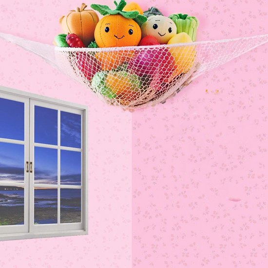 Knuffeldier Opbergnet - Hangmat En Speelgoed-Organizer Voor Kinderkamer, Slaapkamer - 120 x 120 x 180 cm - Wit - 1 Stuk — afbeelding 4