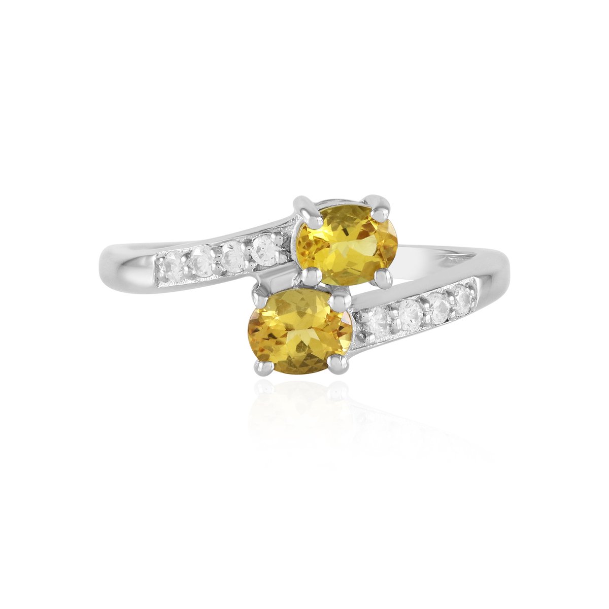 Cavill - Zilveren Ring 925 Sterling Platina Gecoat - 0,57 ct Ovale Scapoliet & 1,6 ct Pave Zirkonia - Elegant Brazilië Edelsteen