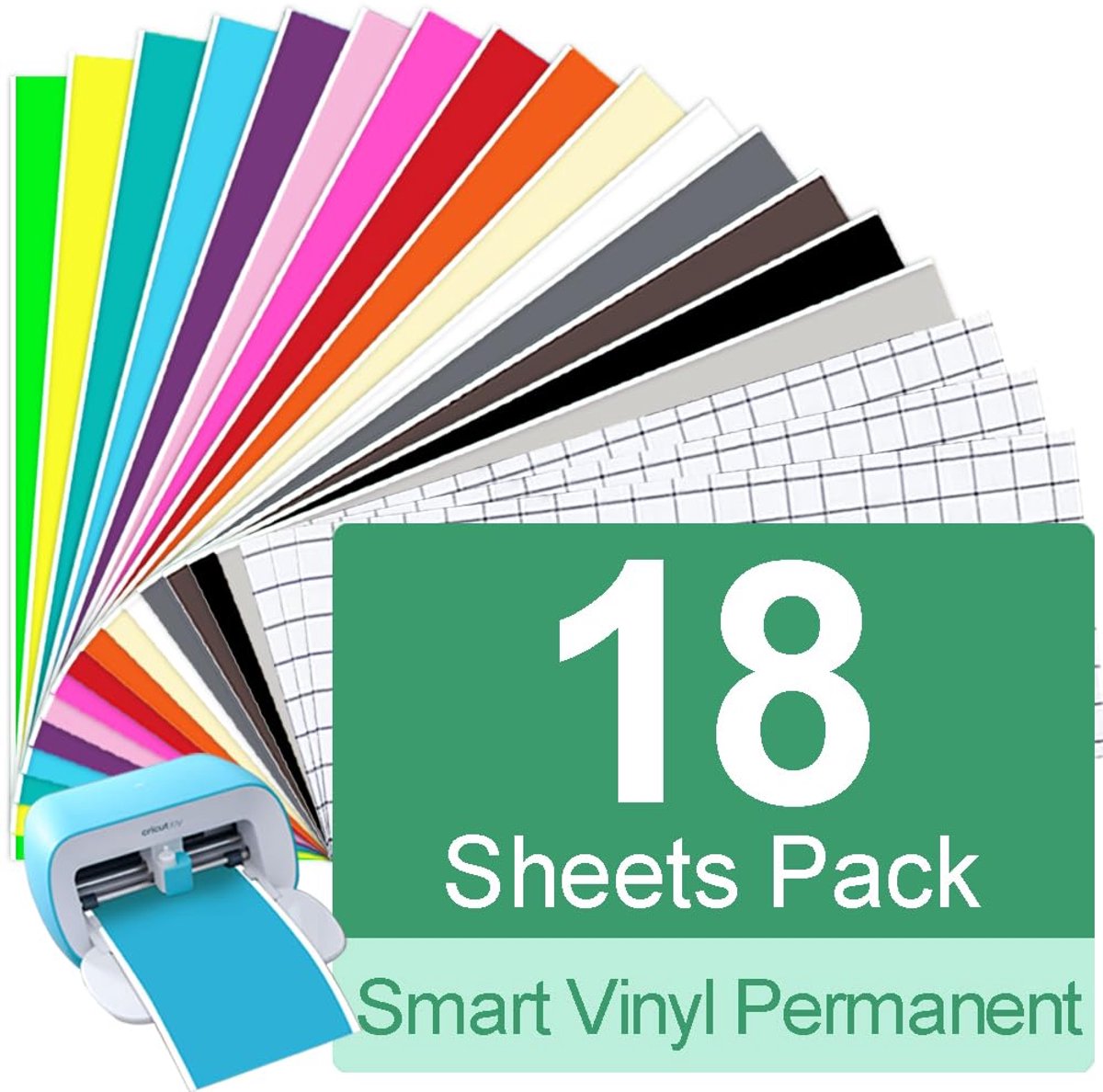 Permanent vinylfolie voor Cricut Joy, 18 vellen van 14 x 30,5 cm, water- en uv-bestendig, voor laptops, telefoons, muren en meer, 15 kleuren + 3 transferfolies
