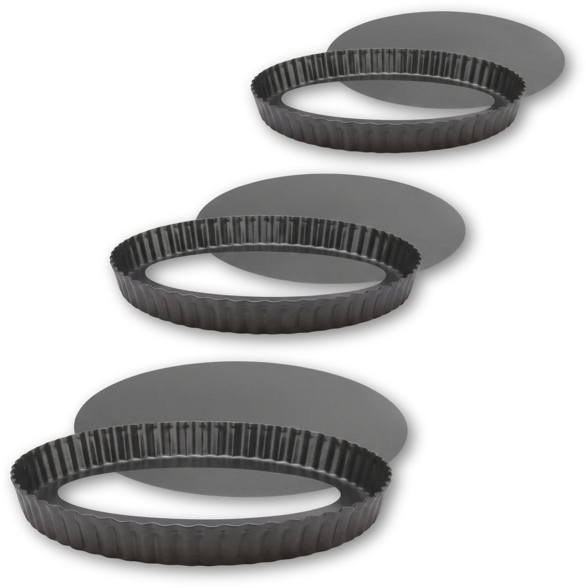 Somstyle Quichevorm Set - 3 Stuks - Ø 22, 26 & 32 CM - Taartvorm met Losse Bodem - Bakvorm - Zwart