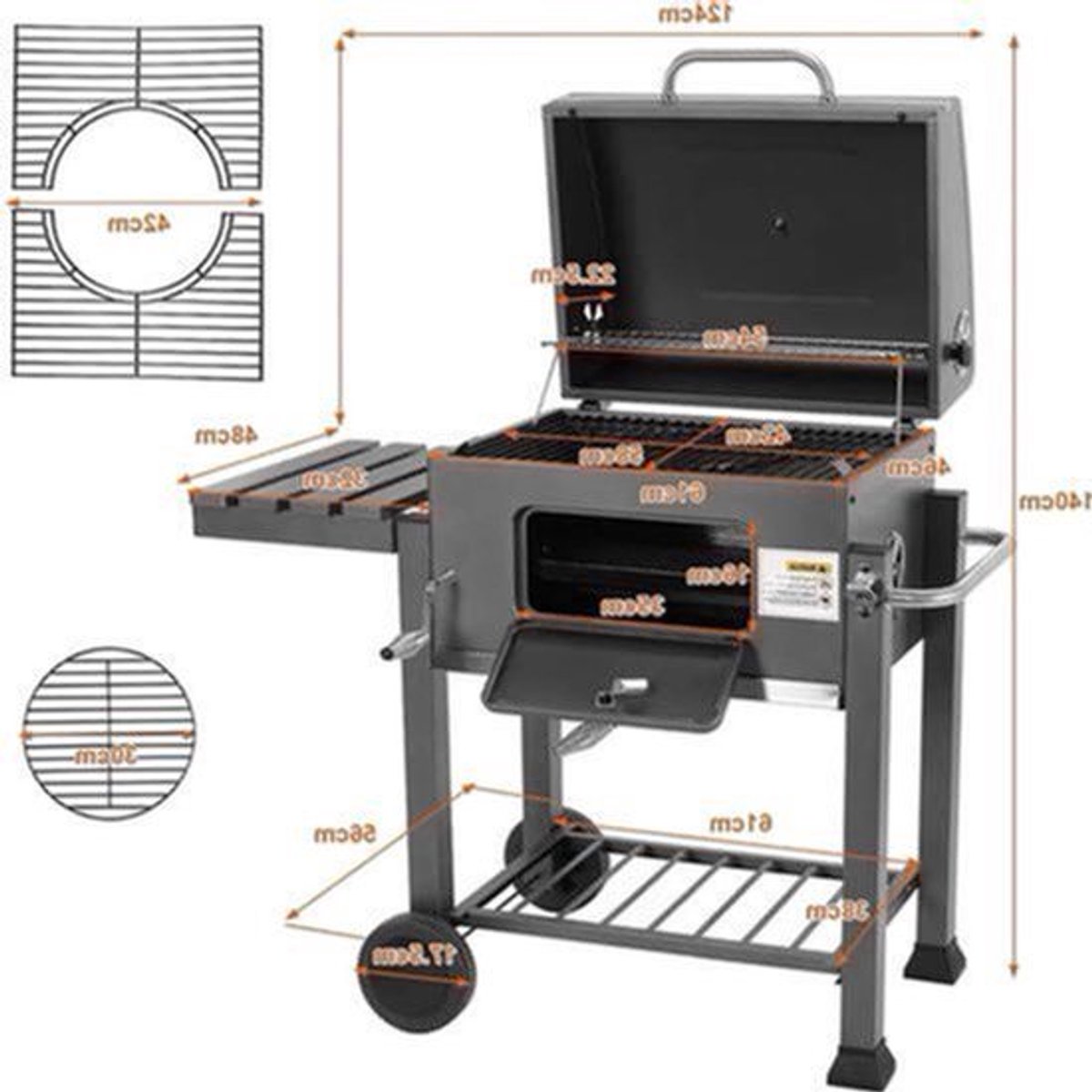 BBQ - BBQ Houtskool - Smoker - Barbecue - Compacte BBQ Grill - met Deksel, Handgreep en Inklapbare Zijtafel - voor Tuin, Camping en Terras – Zwart