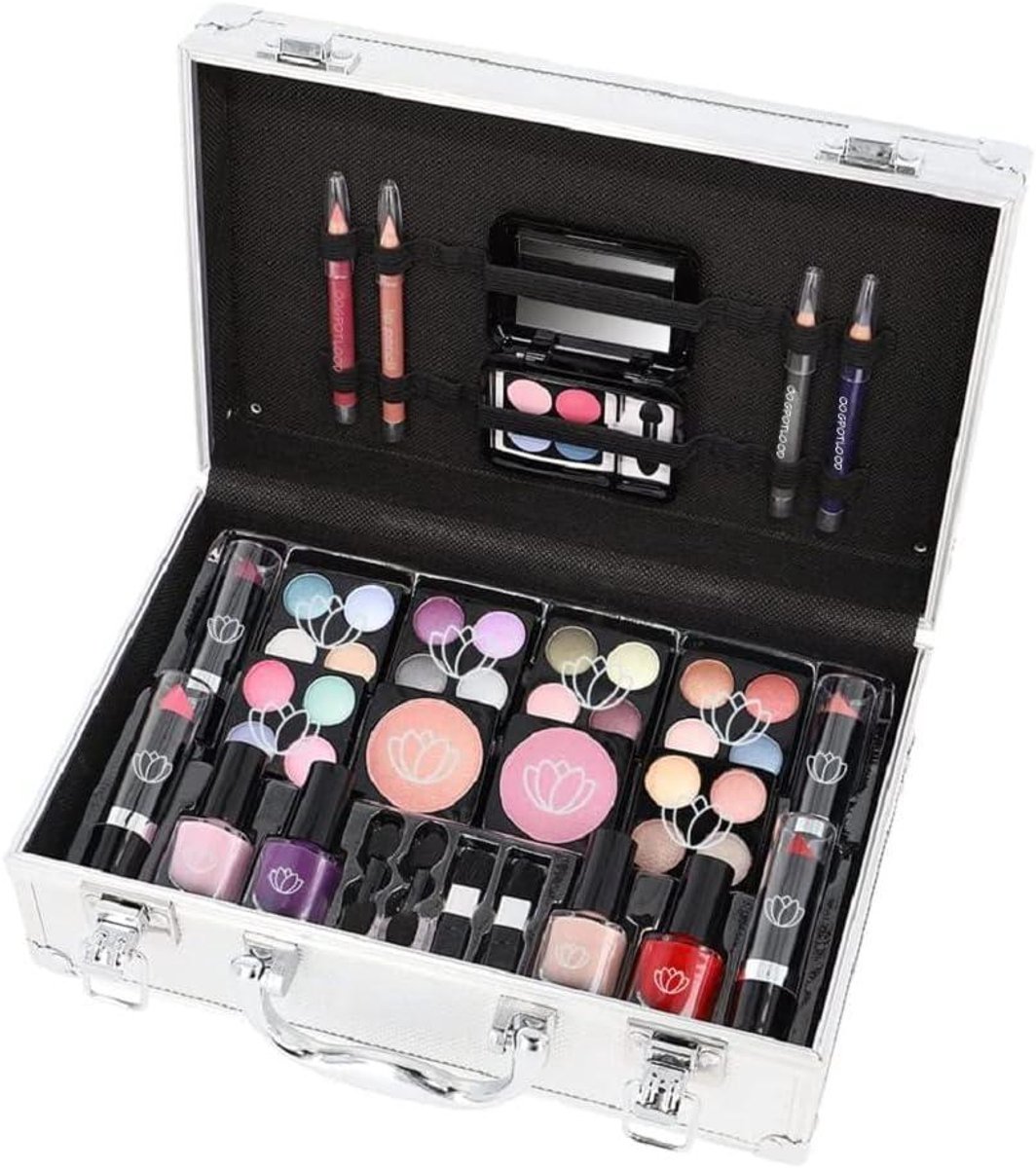 Quivano® Make Up Koffer - Make Up Set - Make Up Koffer Meisjes - Make Up Koffer Met Inhoud - Zilver - 26cm x 19cm x 9cm