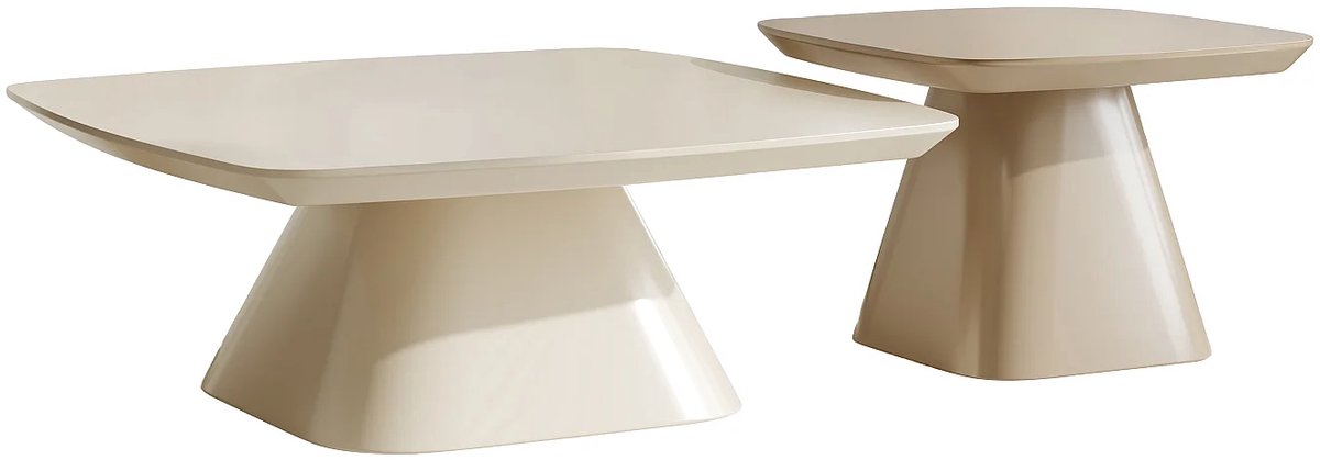 Vente-unique Set van 2 salontafels van MDF - Crème en taupe lak - NATAZA